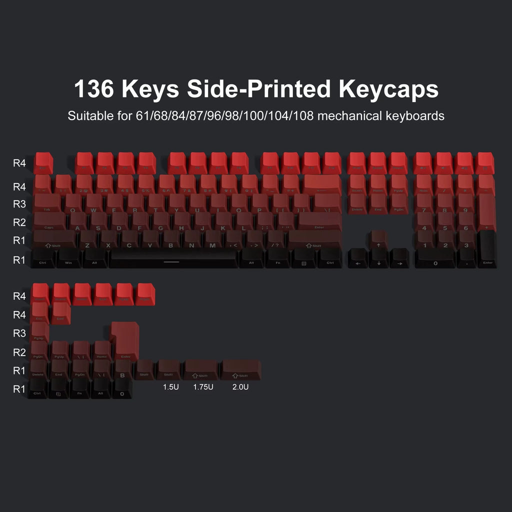 136 Key Black Side-Lit Shine through Backlit Keycaps PBT Double Shot Keycaps OEM Profile for MX Switches Mechanical Keyboard