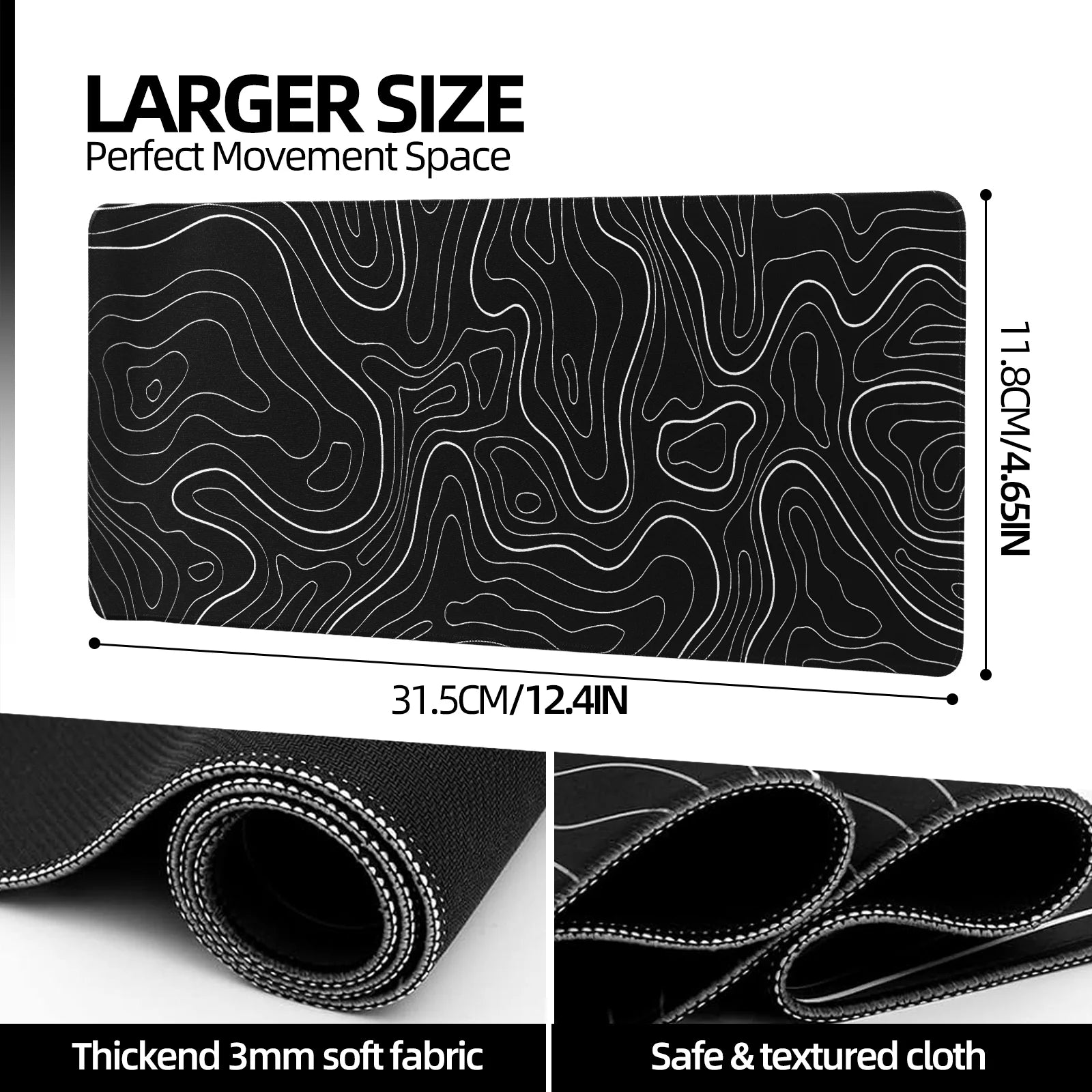 Mouse Pad Gaming Mousepad 31.5 X 11.8 X0.12In Large Mouse Pad for Keyboard and Mouse with Anti-Slip Rubber Base, Keyboard Pad XL Mouse Mat for Home and Office（Black)