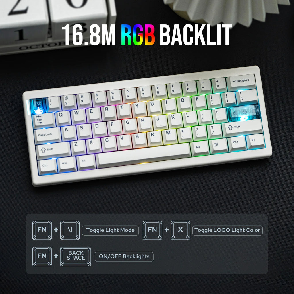 QK61 V2 Via-Programmable 60% Gasket Structure Wired/2.4Ghz Wireless/Bluetooth Compact Keyboard with South-Facing Leds