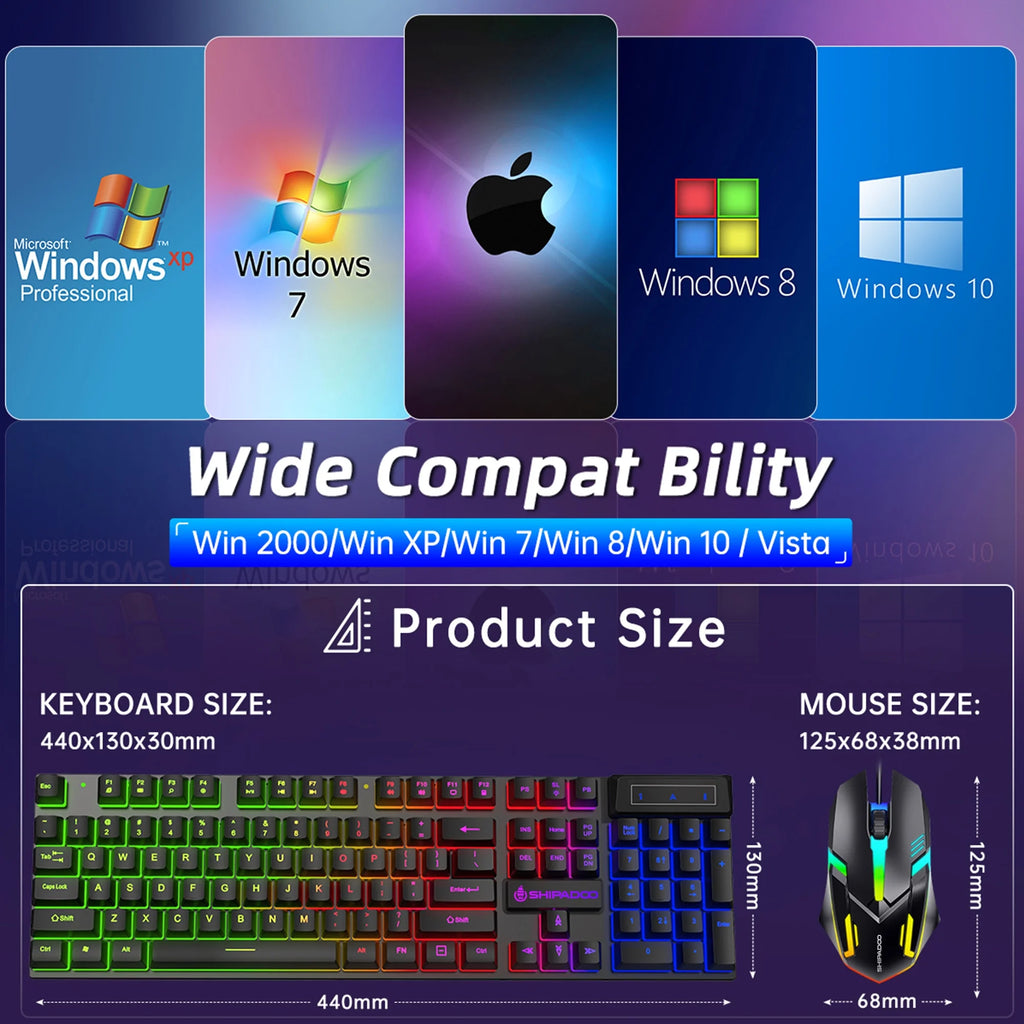 Wired Gaming Keyboard & Mouse Combo, RGB Backlit Mechanical Gaming Keyboard Mouse W/ Multimedia Keys, Anti-Ghosting Keys, Spill-Resistant for Windows PC Gamers Desktop Computer Laptop,Black
