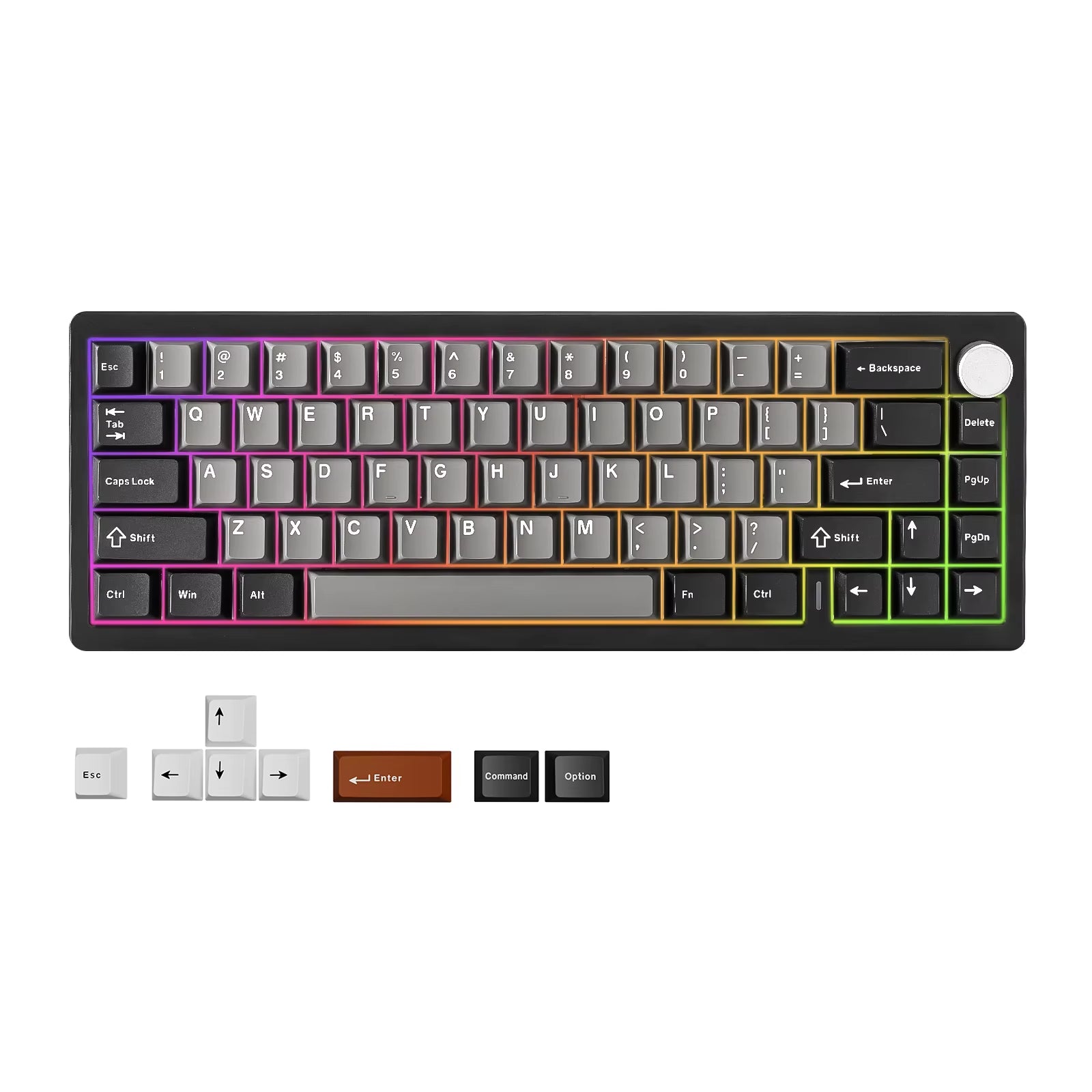 AL68 Silver Wireless Custom Mechanical Keyboard, QMK/VIA Aluminum Keyboard, Hot Swap Gasket Gaming Keyboard with Knob