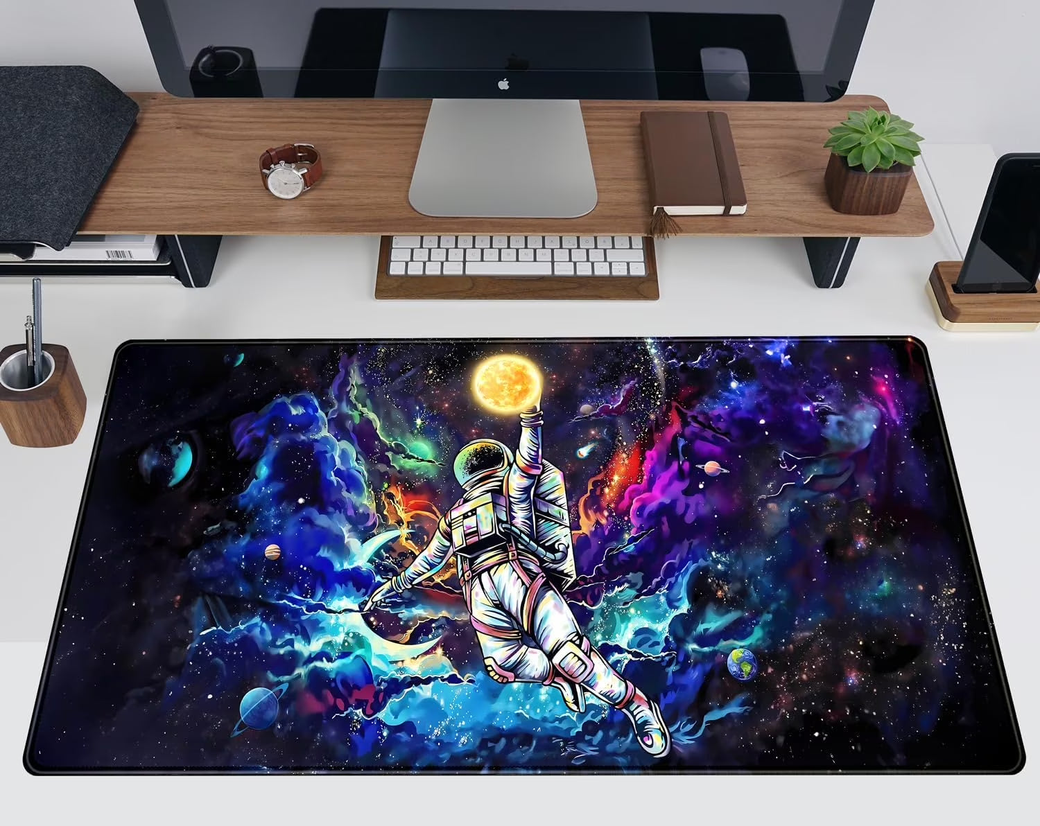 Astronaut Desk Space Mouse Pad for Boys - Galaxy Gaming Mouse Pad, 31.5X15.7In, Stitched Edges