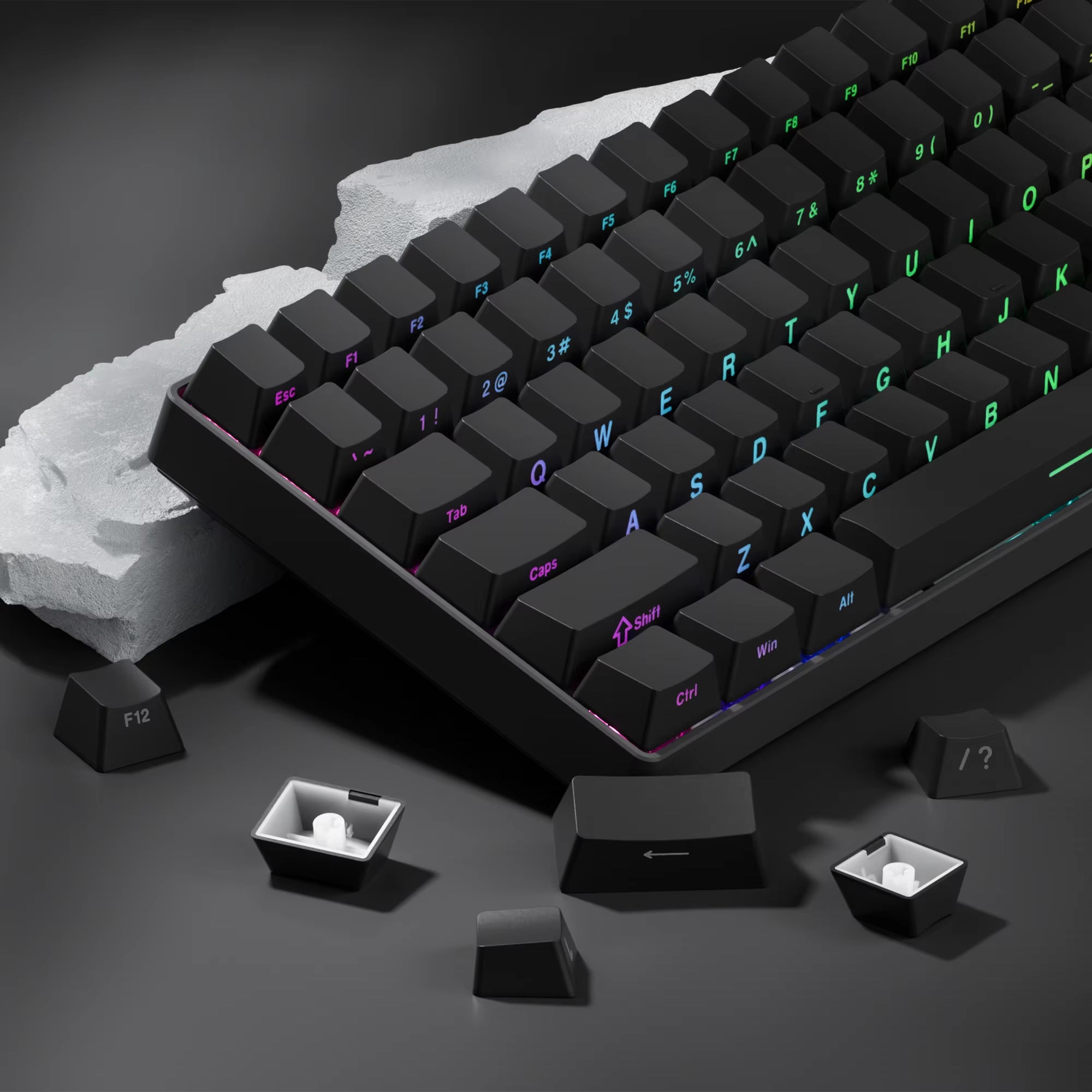 136 Key Black Side-Lit Shine through Backlit Keycaps PBT Double Shot Keycaps OEM Profile for MX Switches Mechanical Keyboard