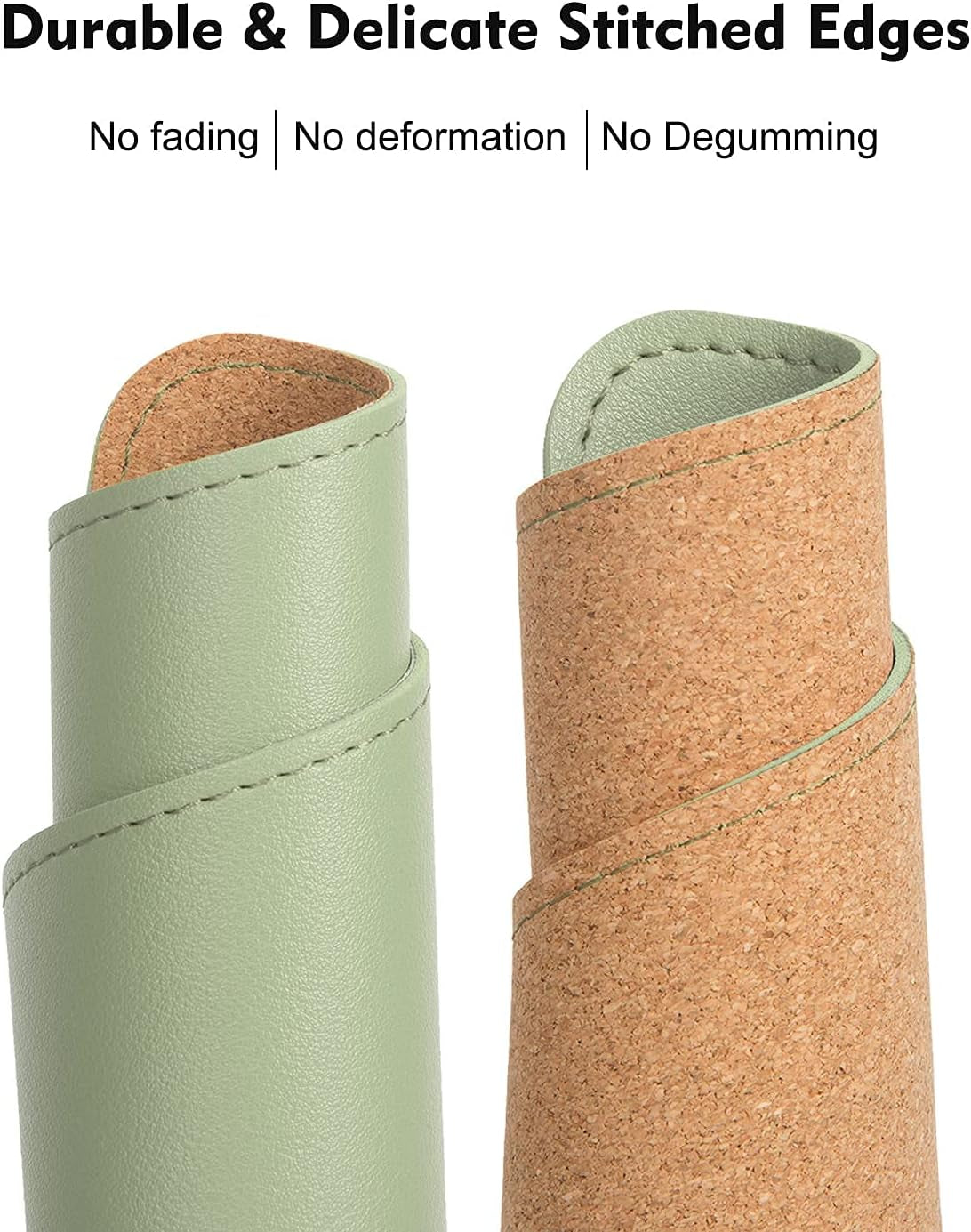 Double-Sided PU Leather & Cork Mouse Pad with Coaster – Reversible, Non-Slip, Stitched Edges for Office & Home, 8X11 Inches,(Matcha Green)