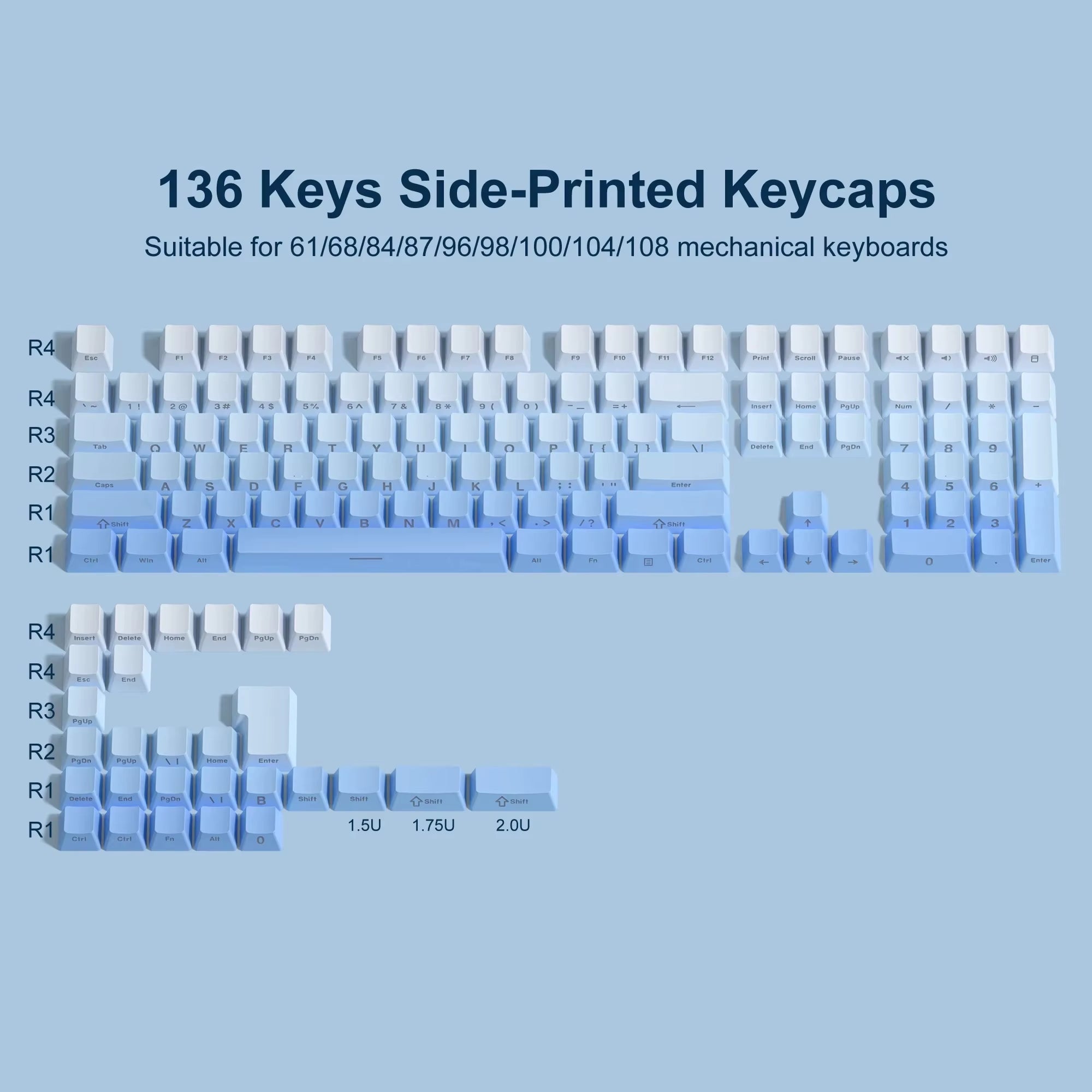 136 Key Black Side-Lit Shine through Backlit Keycaps PBT Double Shot Keycaps OEM Profile for MX Switches Mechanical Keyboard