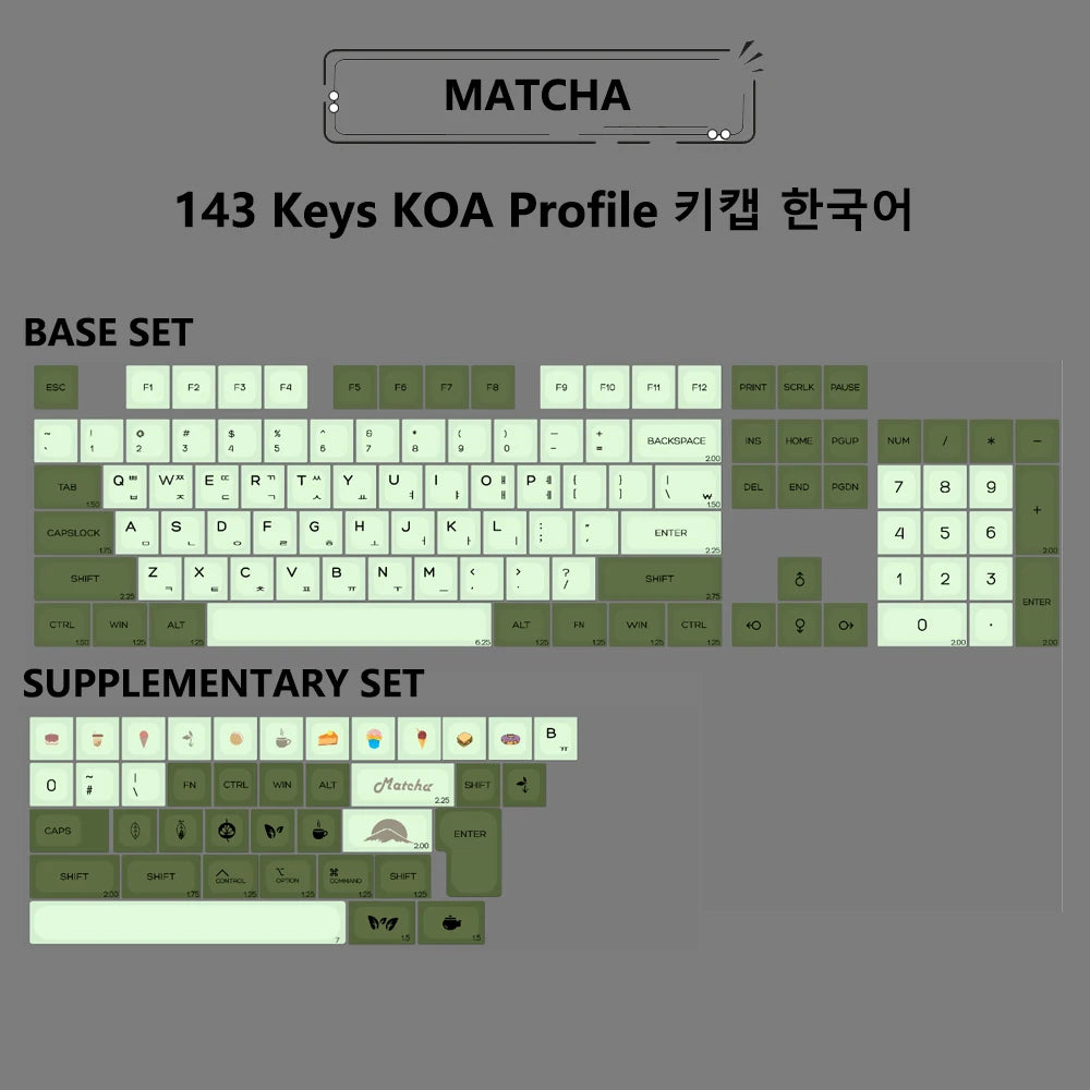 Matcha KOA Keycap PBT Similar MOA Keycaps Retro 7U MAC ISO Japanese Korean Russian 143 Key Cap Set for Mechanical Keyboard