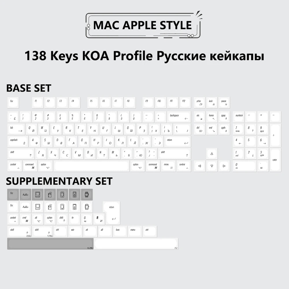 Matcha KOA Keycap PBT Similar MOA Keycaps Retro 7U MAC ISO Japanese Korean Russian 143 Key Cap Set for Mechanical Keyboard