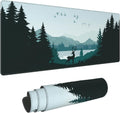 Gaming Mouse Pad Large, Lnk Painting Misty Forest Deer Extended Mouse Pad,Non-Slip Rubber Desktop Mat Sewn Edges, Desktop Decorative Accessories, Suitable for Home, Office 35.5" X 15.7"