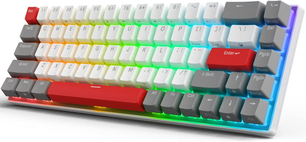 RK G68 65% Wireless Mechanical Keyboard, Bluetooth5.1/2.4G/Wired Hot Swappable Mechanical Keyboard with 3 USB Ports, 68 Keys RGB Red Switch for Mac Windows, Classical Red