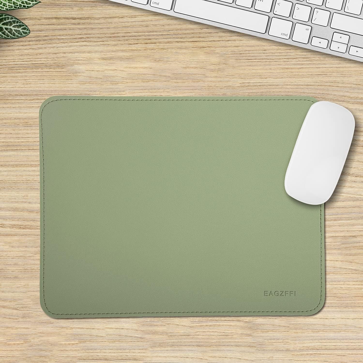 Double-Sided PU Leather & Cork Mouse Pad with Coaster – Reversible, Non-Slip, Stitched Edges for Office & Home, 8X11 Inches,(Matcha Green)