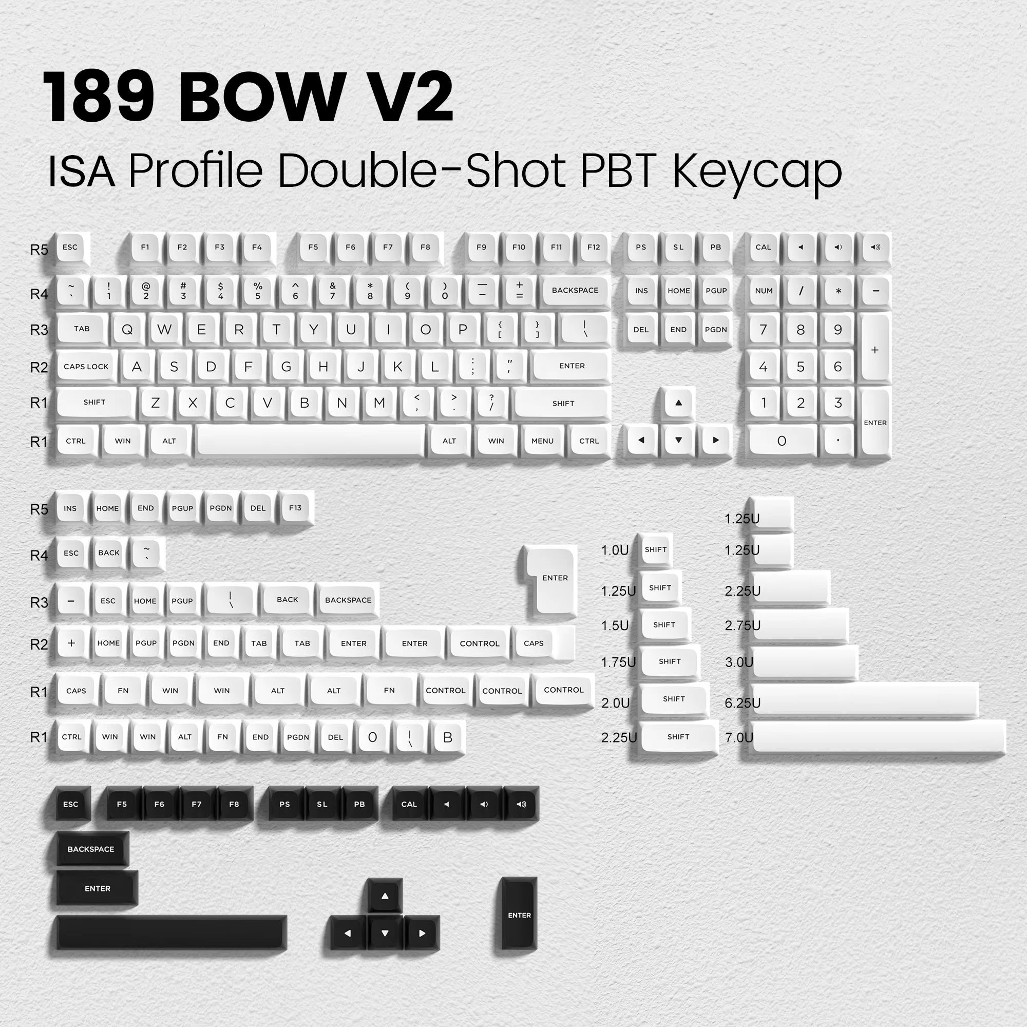 189 Keys ISA Profile Minimalist Keyboard Keycaps BOW Double Shot PBT Keycaps for Gateron Cherry MX Switches Gaming Keyboard