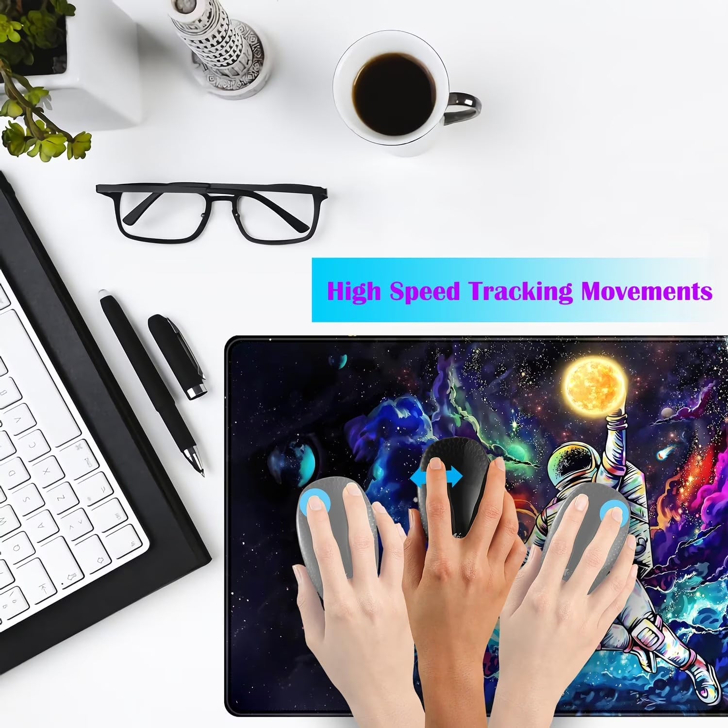 Astronaut Desk Space Mouse Pad for Boys - Galaxy Gaming Mouse Pad, 31.5X15.7In, Stitched Edges