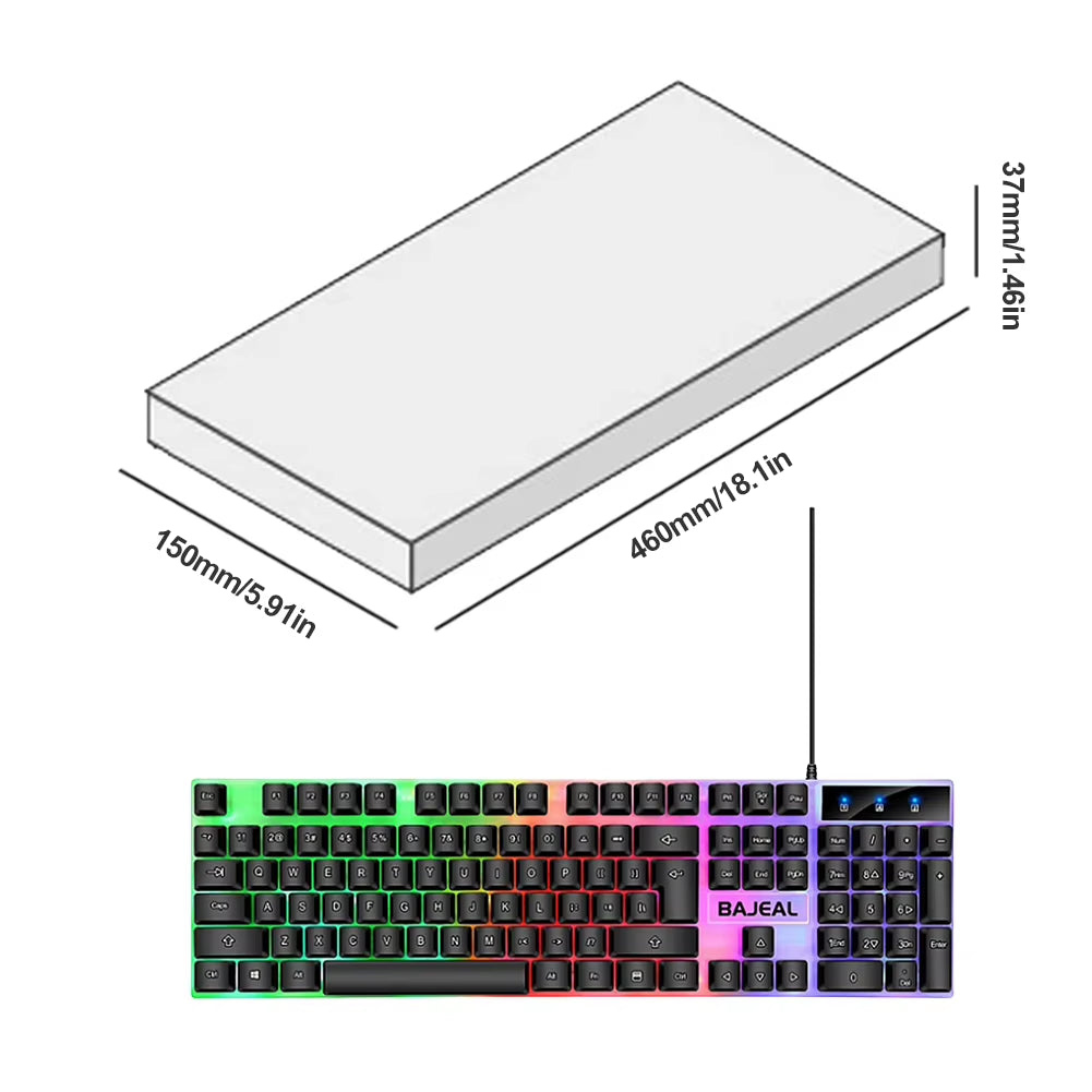 RGB Gaming Keyboard 98 Keys Mechanical Keyboard 1.5M Cable USB Wired Keyboard Seven Color Lights for Computer Laptop PC Gamer