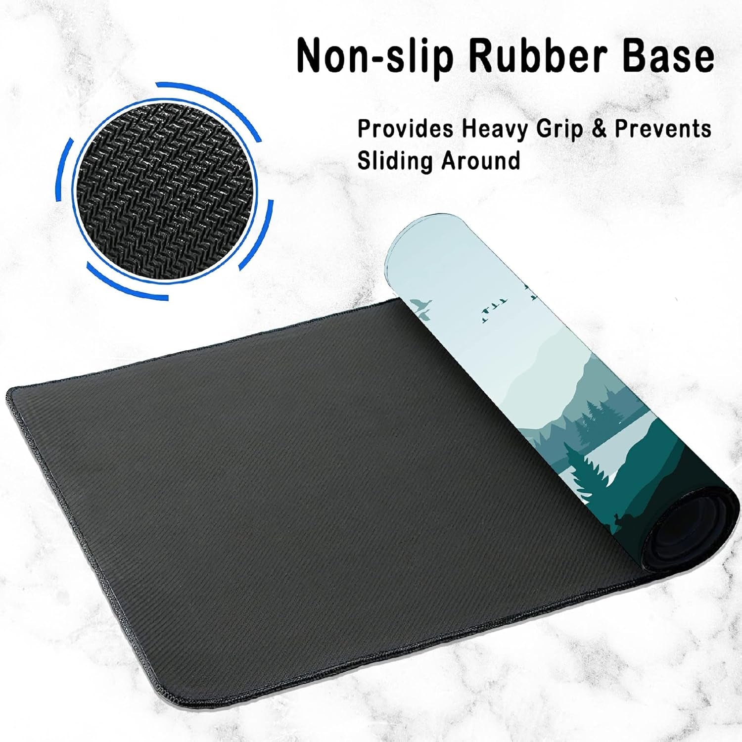 Gaming Mouse Pad Large, Lnk Painting Misty Forest Deer Extended Mouse Pad,Non-Slip Rubber Desktop Mat Sewn Edges, Desktop Decorative Accessories, Suitable for Home, Office 35.5" X 15.7"