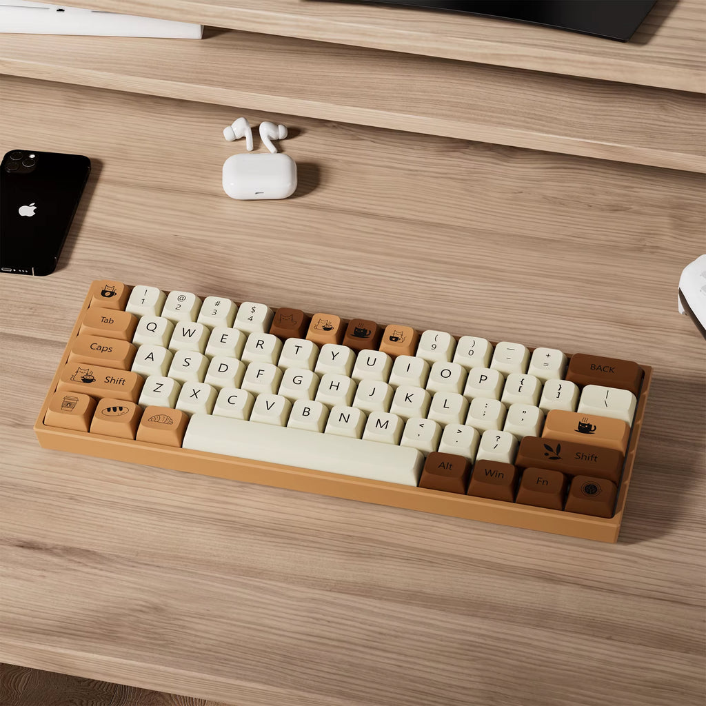 138 Keys Coffee Cat PBT Keycap 5 Sides DYE-SUB XDA Profile Customized Keycaps for Cherry MX Switch Gamer Mechanical Keyboards