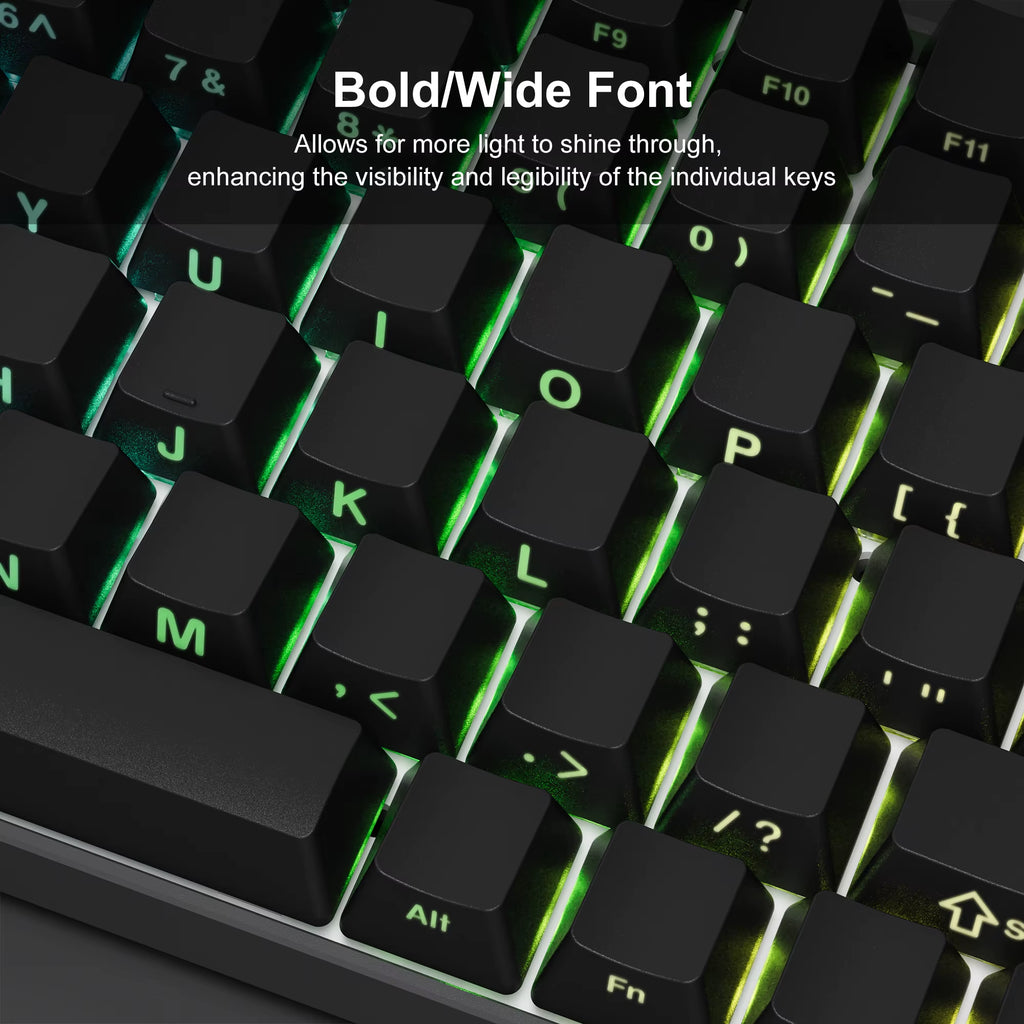 136 Key Black Side-Lit Shine through Backlit Keycaps PBT Double Shot Keycaps OEM Profile for MX Switches Mechanical Keyboard
