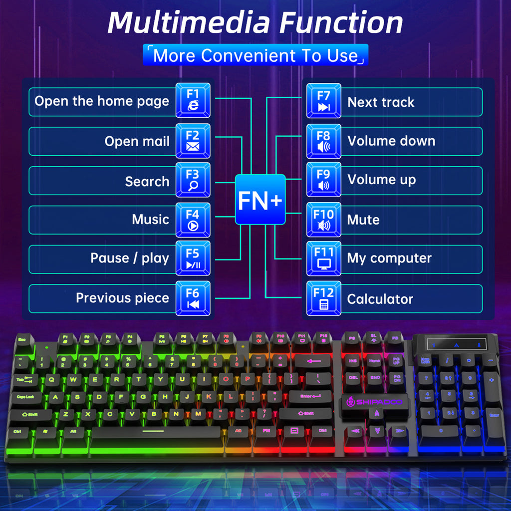 Wired Gaming Keyboard & Mouse Combo, RGB Backlit Mechanical Gaming Keyboard Mouse W/ Multimedia Keys, Anti-Ghosting Keys, Spill-Resistant for Windows PC Gamers Desktop Computer Laptop,Black