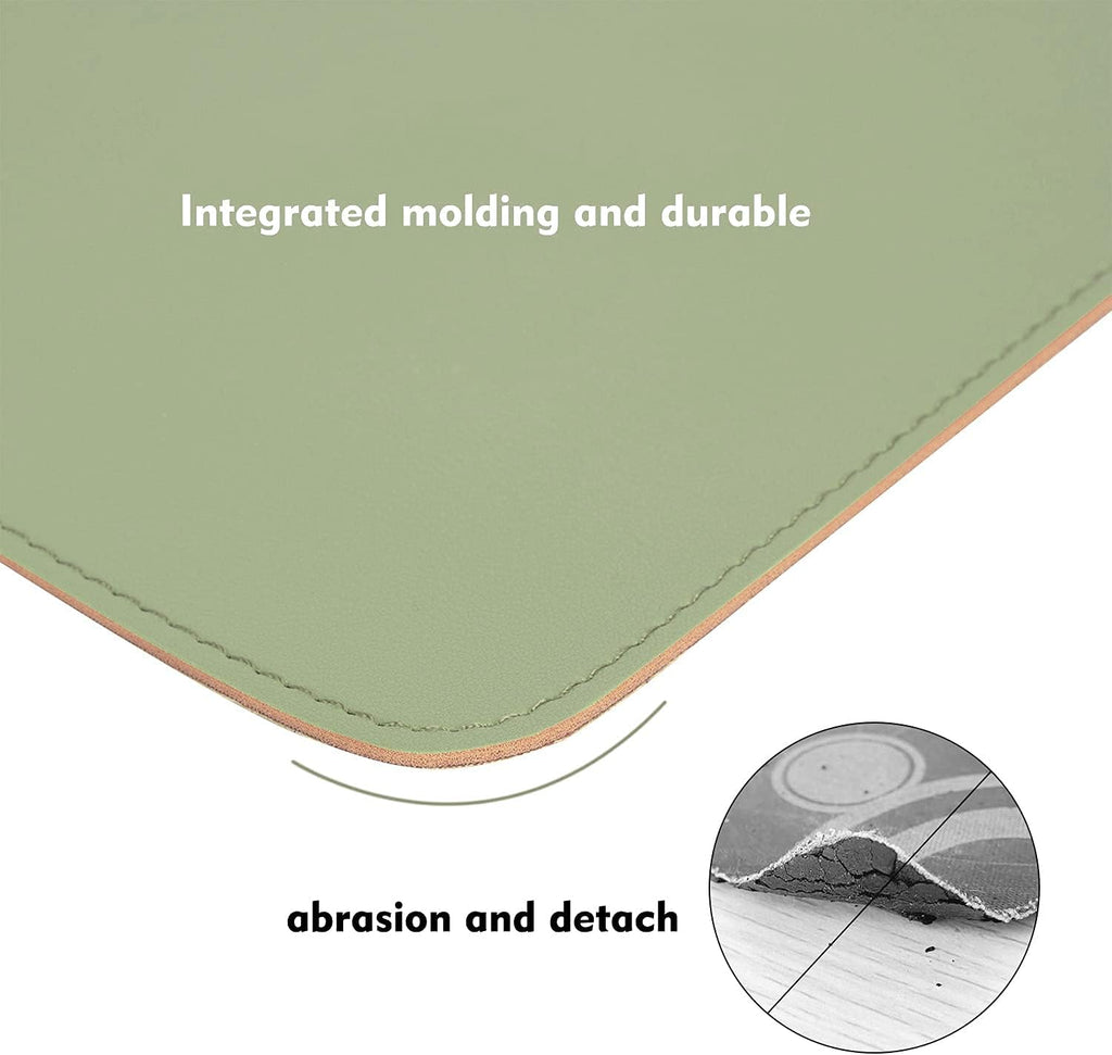 Double-Sided PU Leather & Cork Mouse Pad with Coaster – Reversible, Non-Slip, Stitched Edges for Office & Home, 8X11 Inches,(Matcha Green)