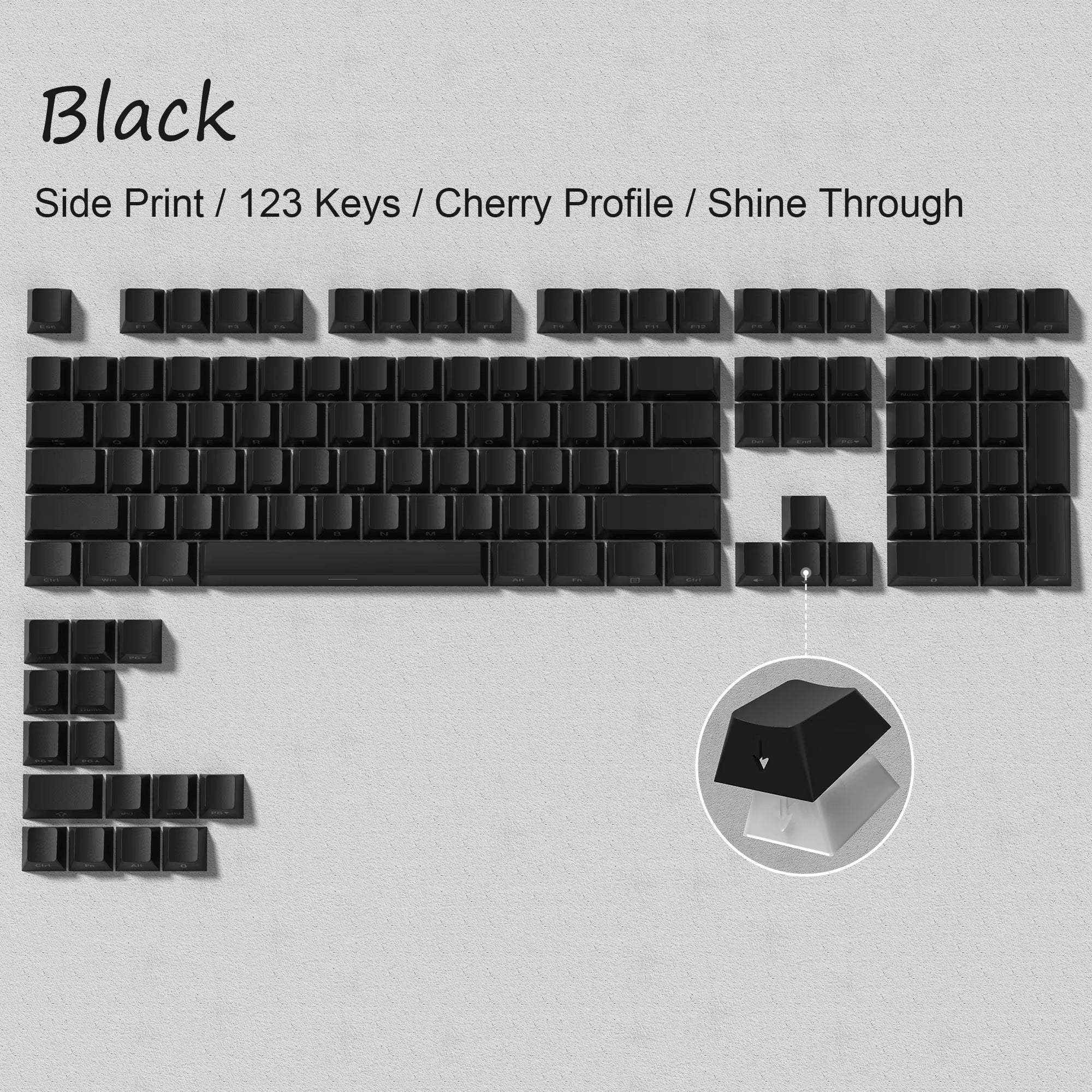 136 Key Black Side-Lit Shine through Backlit Keycaps PBT Double Shot Keycaps OEM Profile for MX Switches Mechanical Keyboard