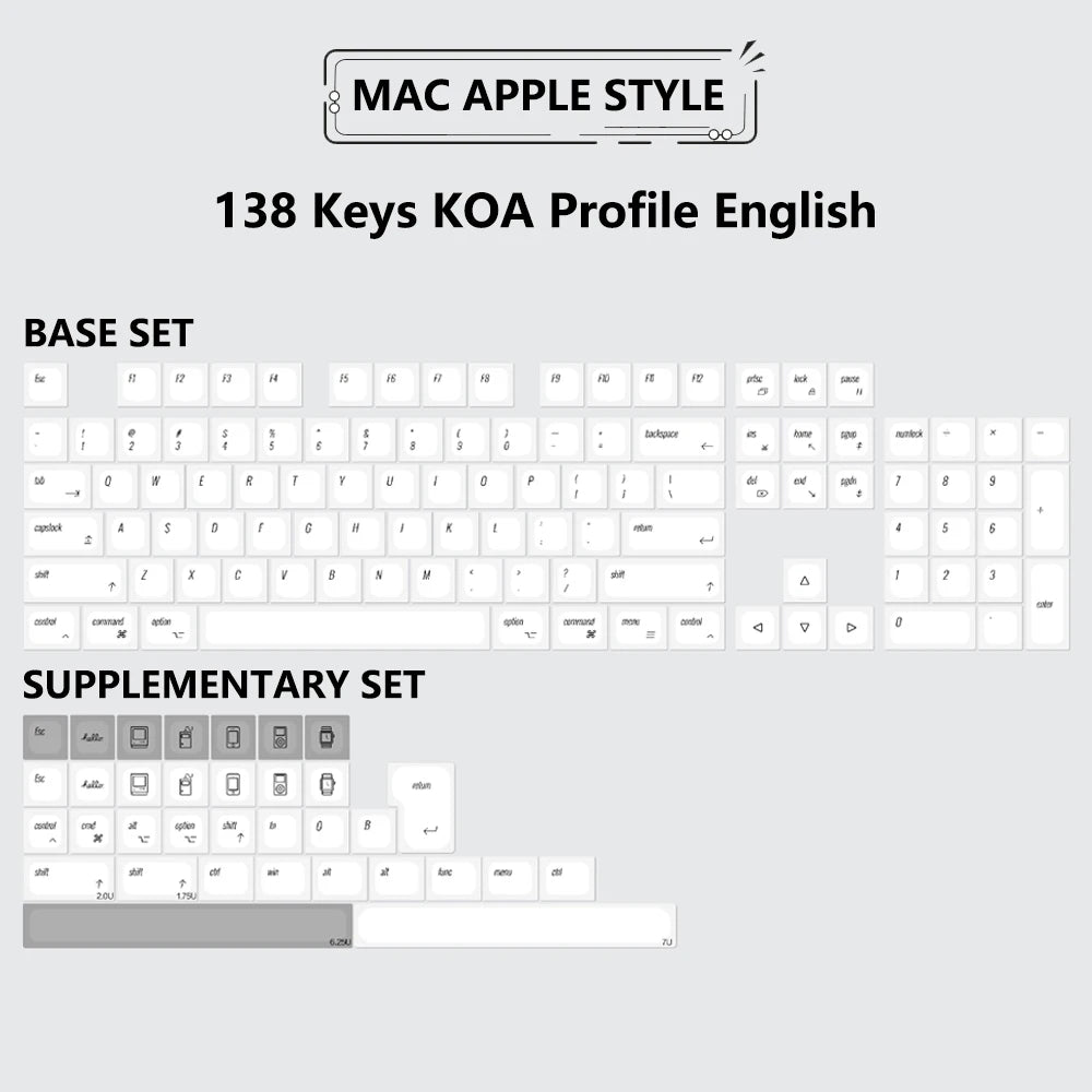 Matcha KOA Keycap PBT Similar MOA Keycaps Retro 7U MAC ISO Japanese Korean Russian 143 Key Cap Set for Mechanical Keyboard