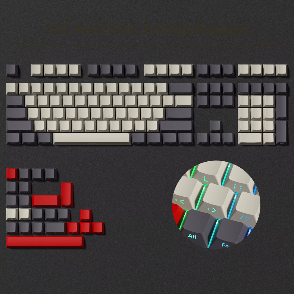 136 Key Black Side-Lit Shine through Backlit Keycaps PBT Double Shot Keycaps OEM Profile for MX Switches Mechanical Keyboard