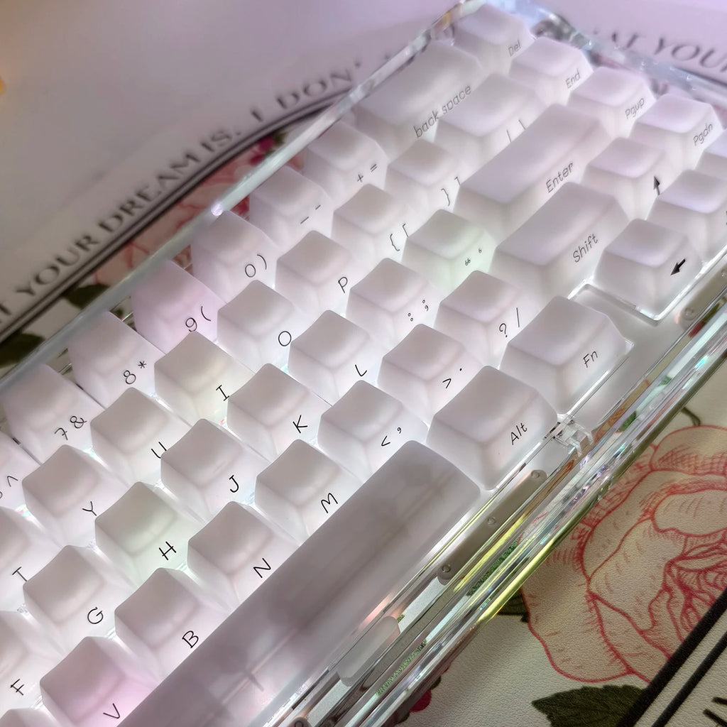 JCM Fog Kermeates Keycap Silk Screen Transparent Keycap OEM Profile 130 Keys for Cherry MX Mechanical Keyboard 7U Space Key