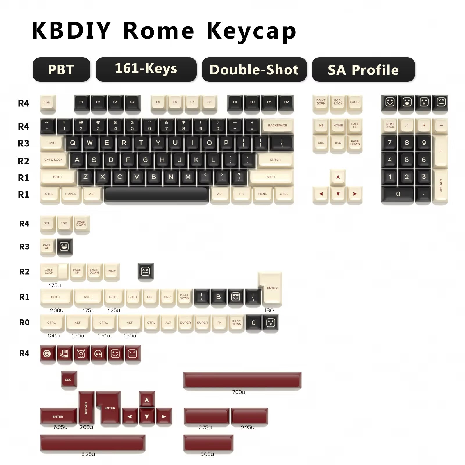 Keyboard Keycaps Set PBT Rome Keycaps Custom Retro Double Shot SA Profile ISO 7U 161 Keys Caps for MX Switches GMK67 K500