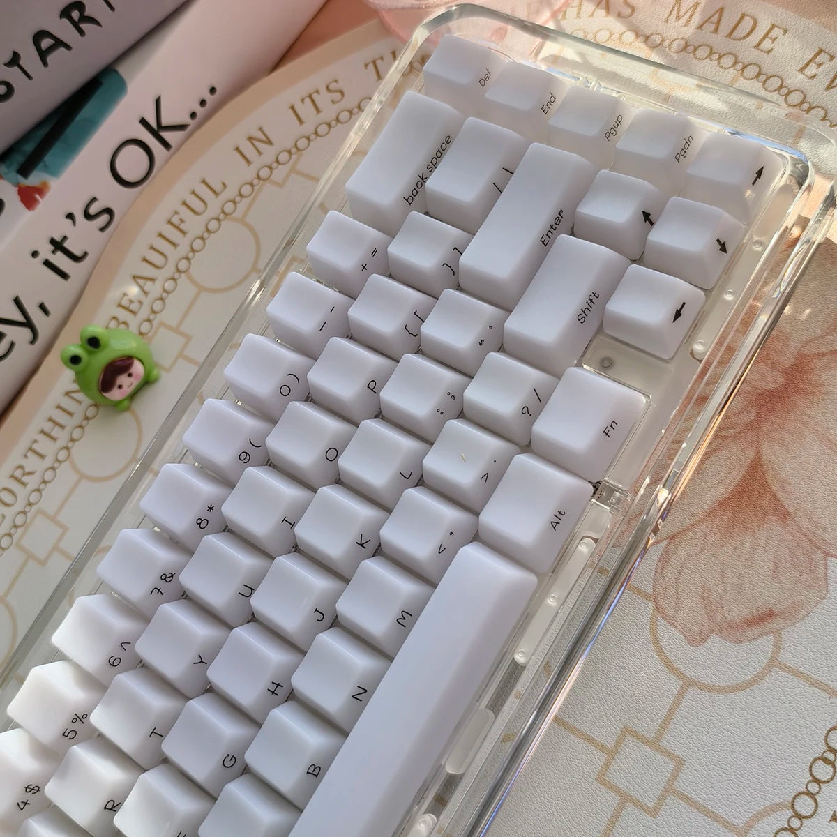 JCM Fog Kermeates Keycap Silk Screen Transparent Keycap OEM Profile 130 Keys for Cherry MX Mechanical Keyboard 7U Space Key