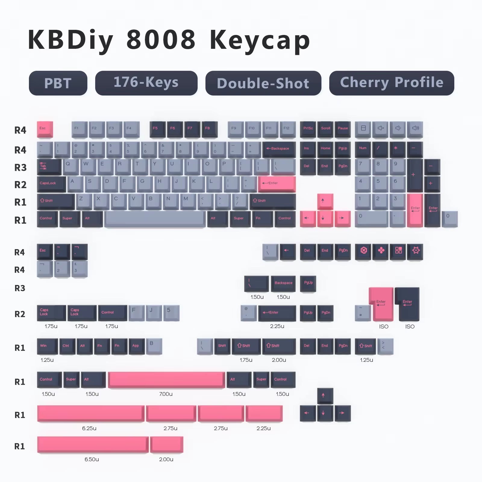 176 Keys Caps GMK Blue Samurai Keycap Cherry Profile Double Shot PBT for Mechanical Gaming Keyboard Retro ISO 7U Space Bar