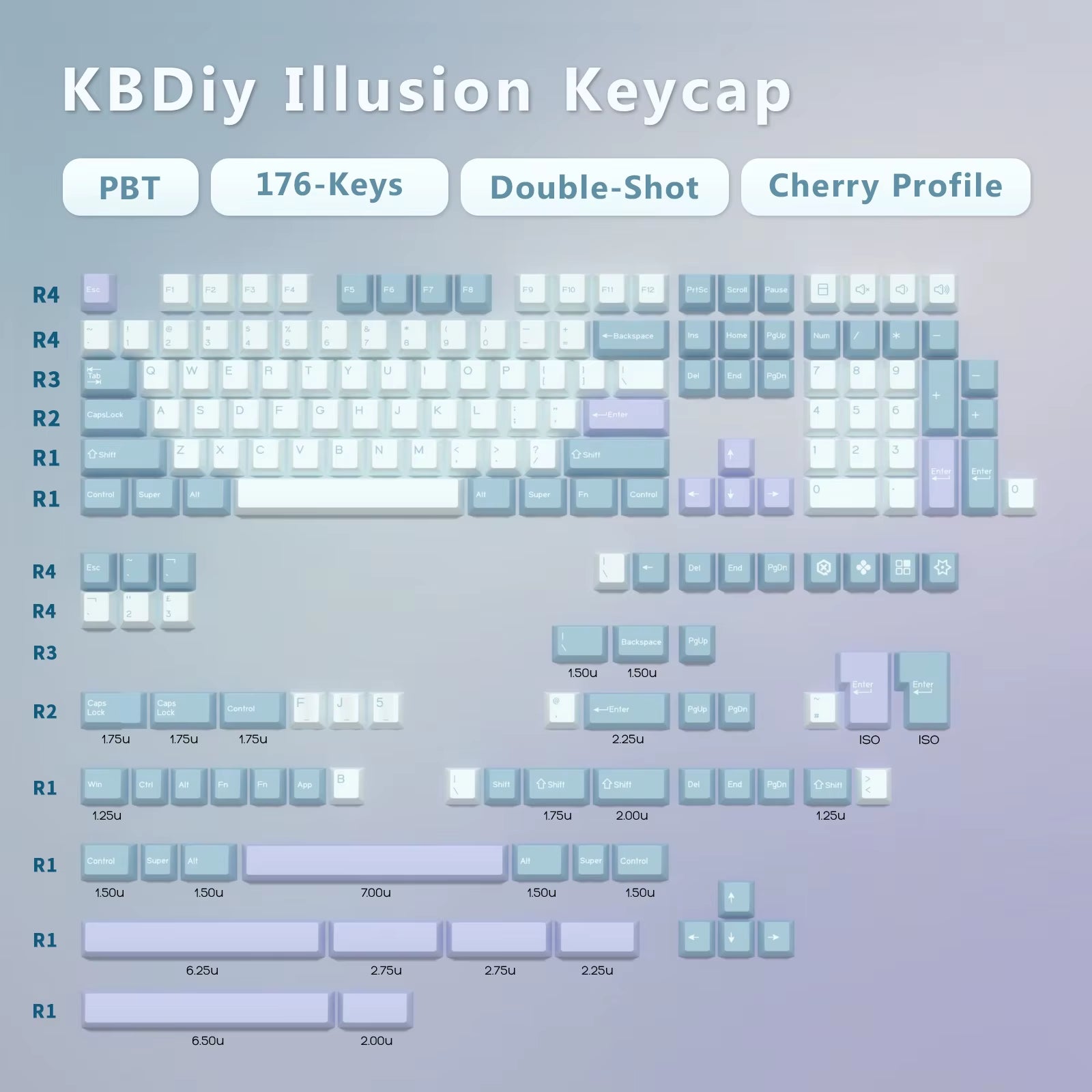 GMK Illusion Keycap Cherry Profile Double Shot PBT ISO Keycaps for Gamer Mechanical Keyboard Kit Gaming Point Retro Keycap