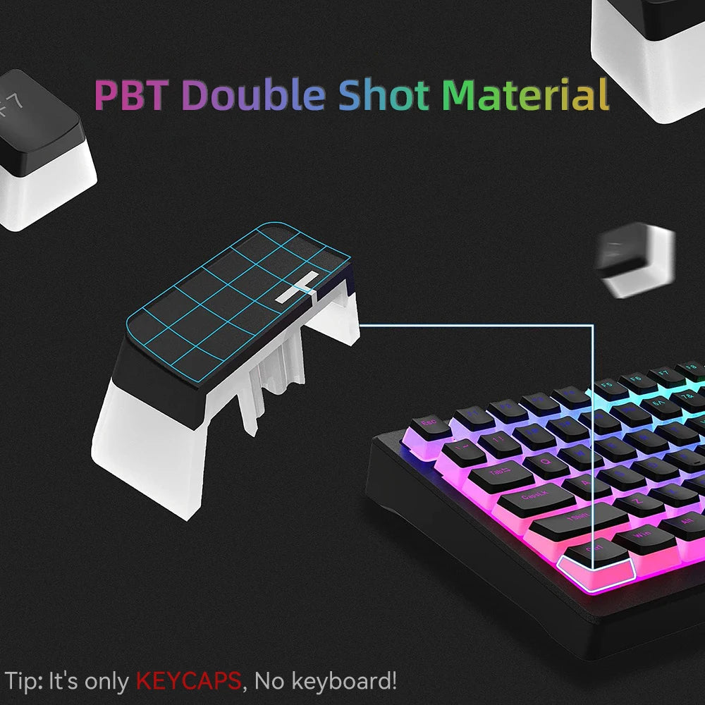 Pudding PBT Keycaps 129 Keys Double Shot Translucent for 60% 80% 100% Layout OEM Profile for RGB Mechanical Gaming Keyboard