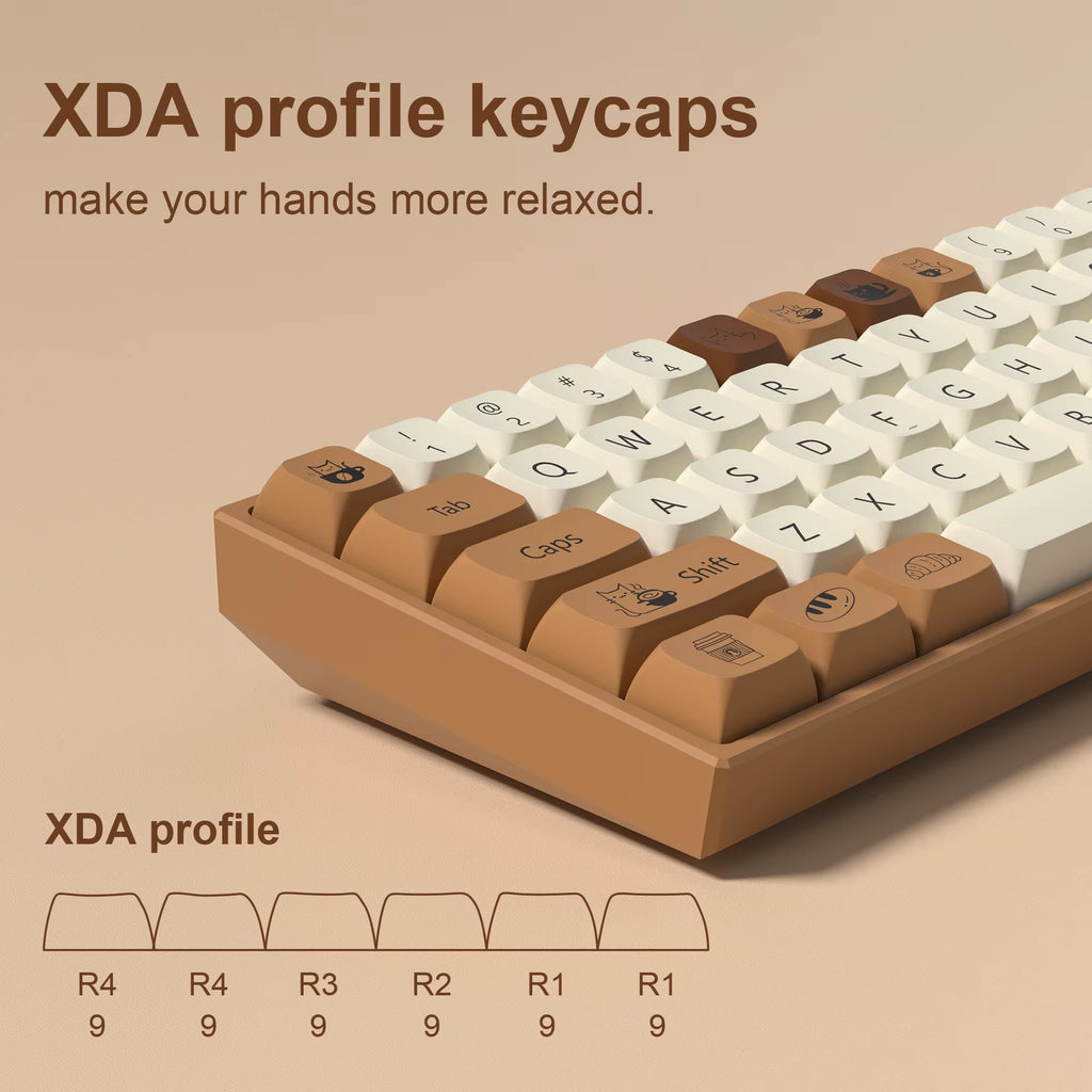 138 Keys Coffee Cat PBT Keycap 5 Sides DYE-SUB XDA Profile Customized Keycaps for Cherry MX Switch Gamer Mechanical Keyboards