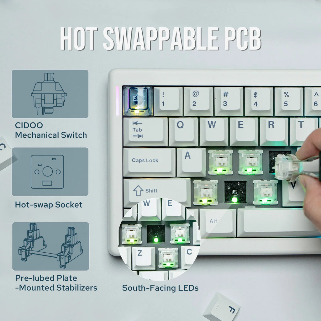 QK61 V2 Via-Programmable 60% Gasket Structure Wired/2.4Ghz Wireless/Bluetooth Compact Keyboard with South-Facing Leds