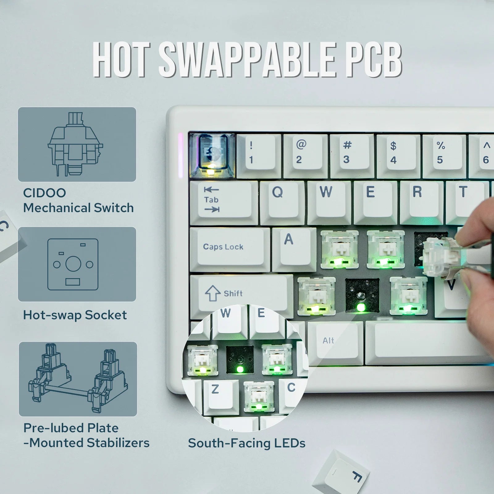 QK61 V2 Via-Programmable 60% Gasket Structure Wired/2.4Ghz Wireless/Bluetooth Compact Keyboard with South-Facing Leds