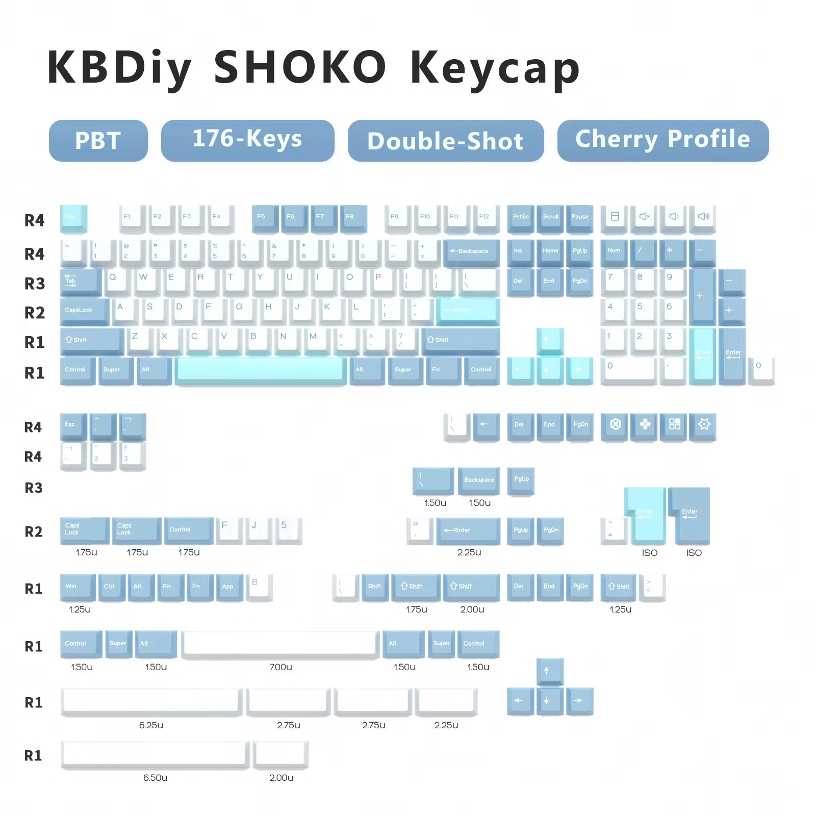 176 Keys Caps GMK Blue Samurai Keycap Cherry Profile Double Shot PBT for Mechanical Gaming Keyboard Retro ISO 7U Space Bar