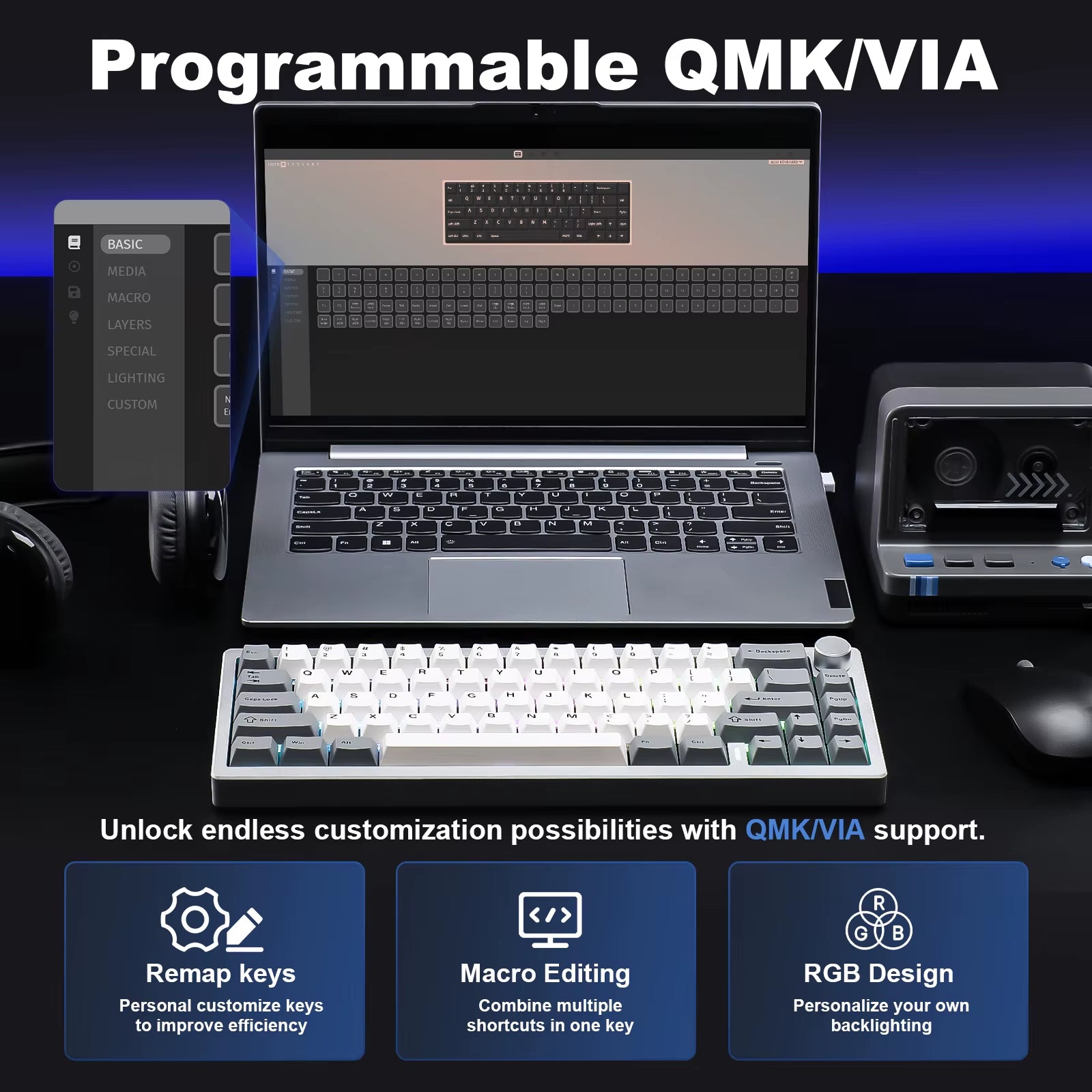 AL68 Silver Wireless Custom Mechanical Keyboard, QMK/VIA Aluminum Keyboard, Hot Swap Gasket Gaming Keyboard with Knob