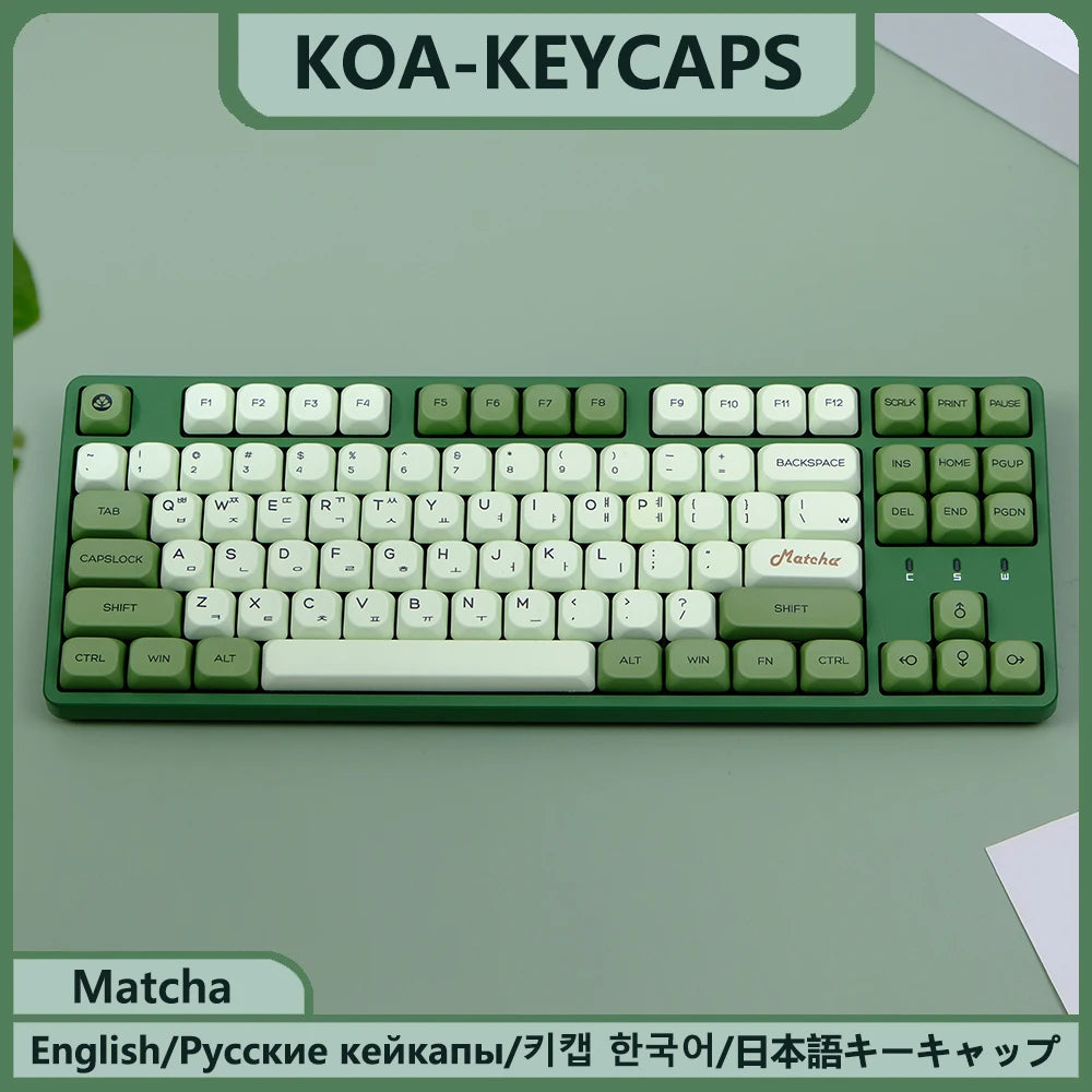 Matcha KOA Keycap PBT Similar MOA Keycaps Retro 7U MAC ISO Japanese Korean Russian 143 Key Cap Set for Mechanical Keyboard