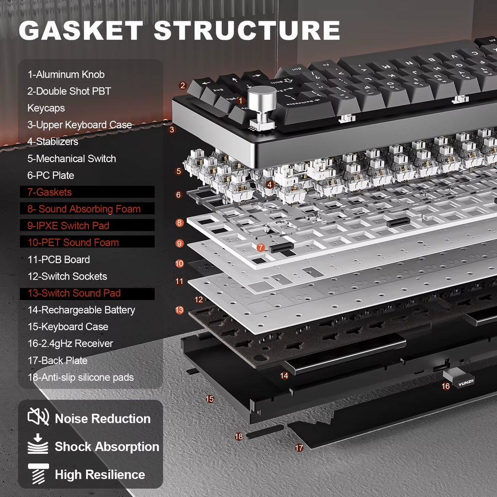 AL68 Silver Wireless Custom Mechanical Keyboard, QMK/VIA Aluminum Keyboard, Hot Swap Gasket Gaming Keyboard with Knob
