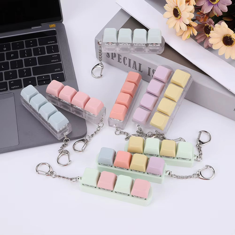 Button Keycap Fidget Keychain 4 Keys Keyboard Decompression Toys DIY Keyboard Keychain Toys for Adult Gifts to Relief Pass Time