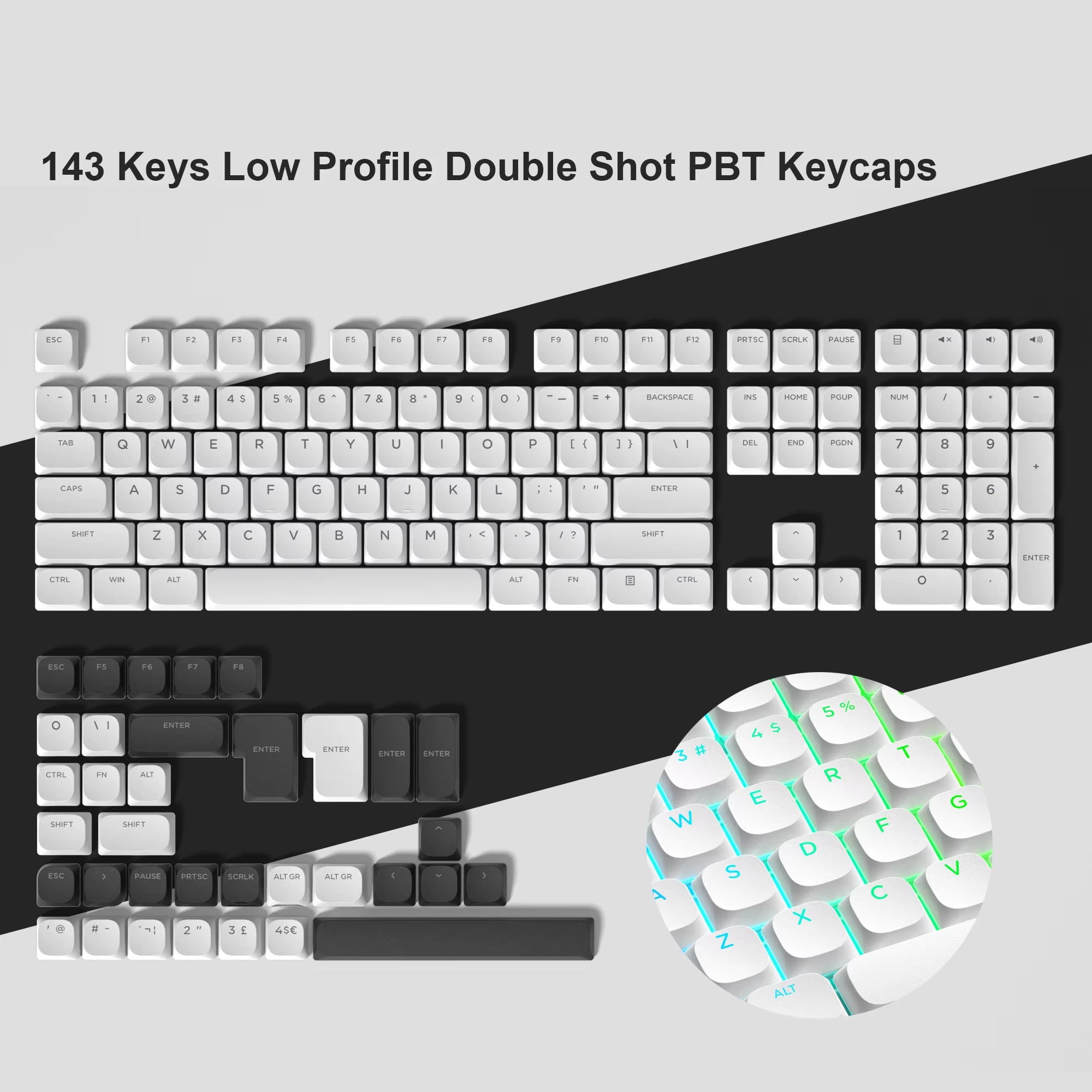 138 Keys Low Profile PBT Keycaps Custom Double Shot Slim MX Keycaps for Gateron Cherry MX Mechanical Switches Gaming Keyboards