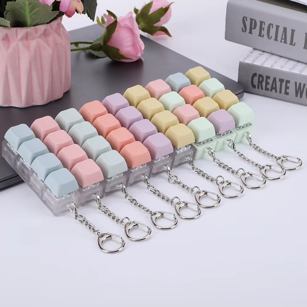 Button Keycap Fidget Keychain 4 Keys Keyboard Decompression Toys DIY Keyboard Keychain Toys for Adult Gifts to Relief Pass Time