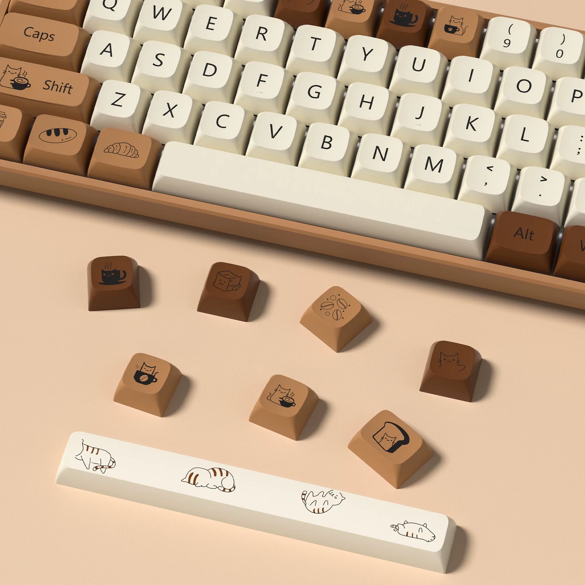 138 Keys Coffee Cat PBT Keycap 5 Sides DYE-SUB XDA Profile Customized Keycaps for Cherry MX Switch Gamer Mechanical Keyboards