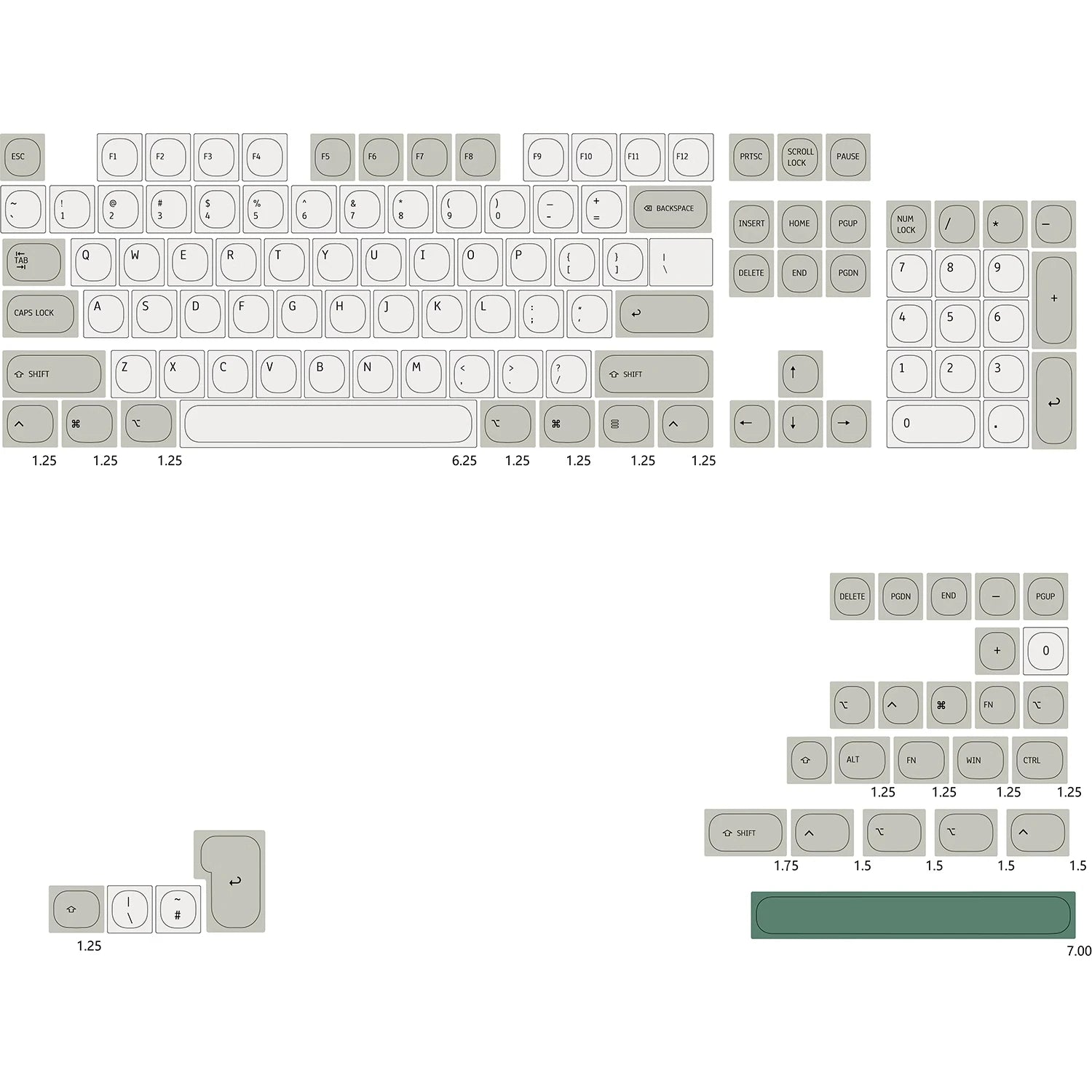 Keebox PBT MA Profile IBM Keyboard Style Key Caps Retro Grey Keycaps for 87 98 104 Layout Dye Sub Keycaps