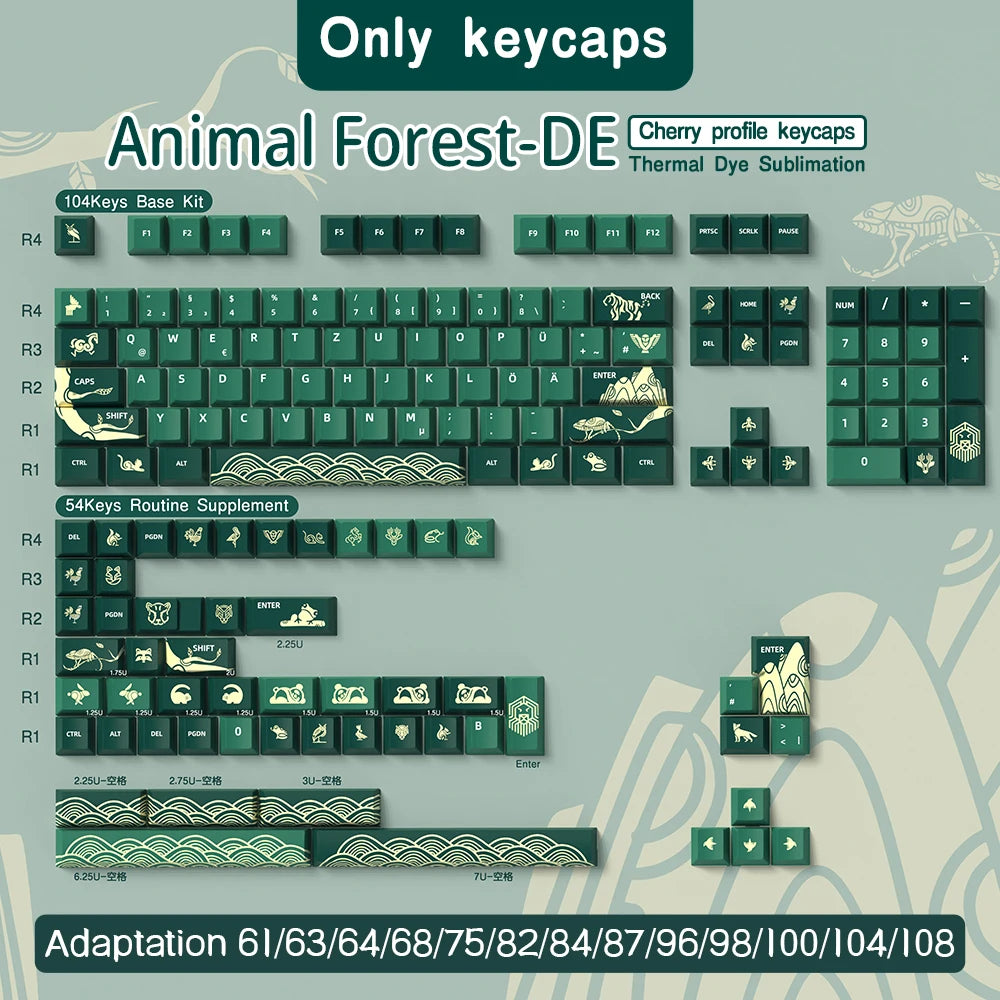 JCM Cherry Profile Keycaps PBT Material Dye-Sub Big Set Key Caps ISO/ANSI Alice 7U Space Bar German Spanish Korean Keycaps Abnt2