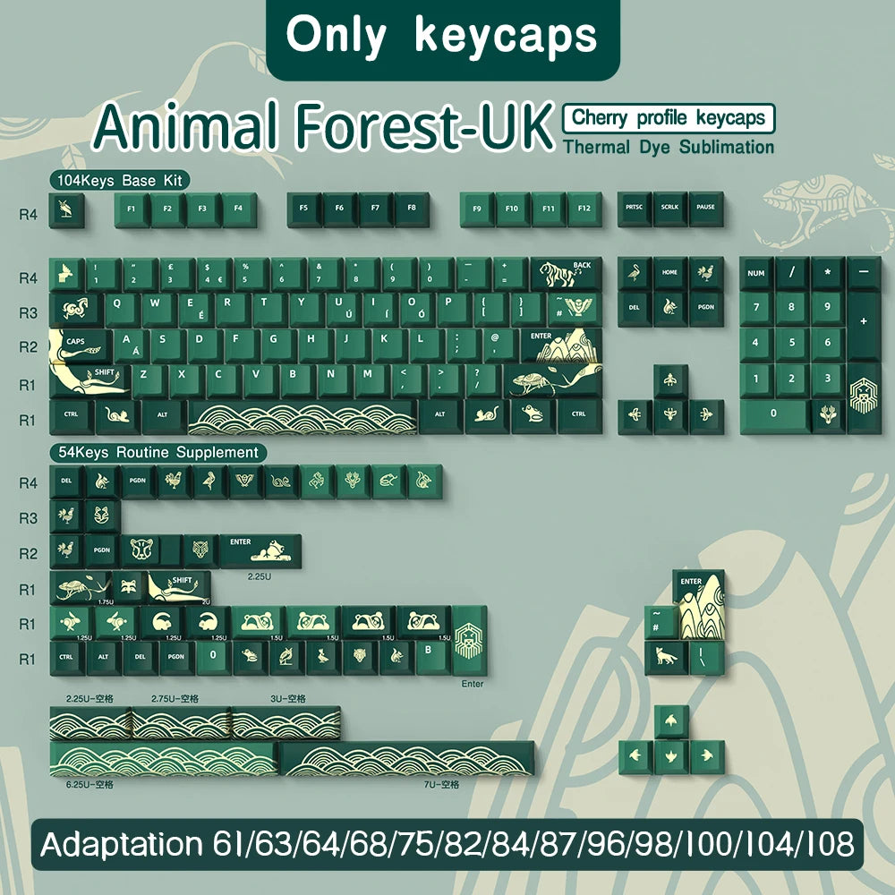 JCM Cherry Profile Keycaps PBT Material Dye-Sub Big Set Key Caps ISO/ANSI Alice 7U Space Bar German Spanish Korean Keycaps Abnt2