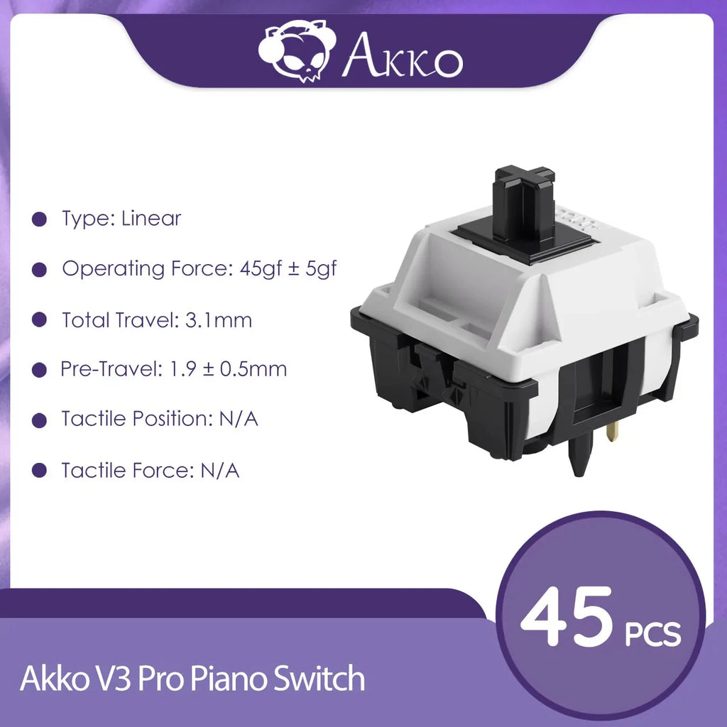 V3 Pro Piano Switch 5 Pin 45Gf Linear Switches Light Diffuser Compatible with MX Mechanical Keyboard (45 Pcs)