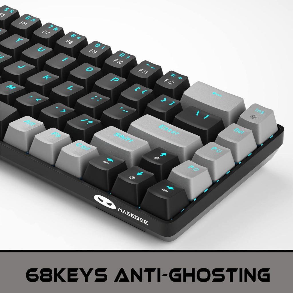 Percent 60 Gaming Mechanical Keyboard,Compact 68 Keys Anti-Ghosting with Blue Switch with Detachable Type-C Keyboard for PC Gamer Windows Laptop Mac/Xbox(Red Switch, Gray & Black)