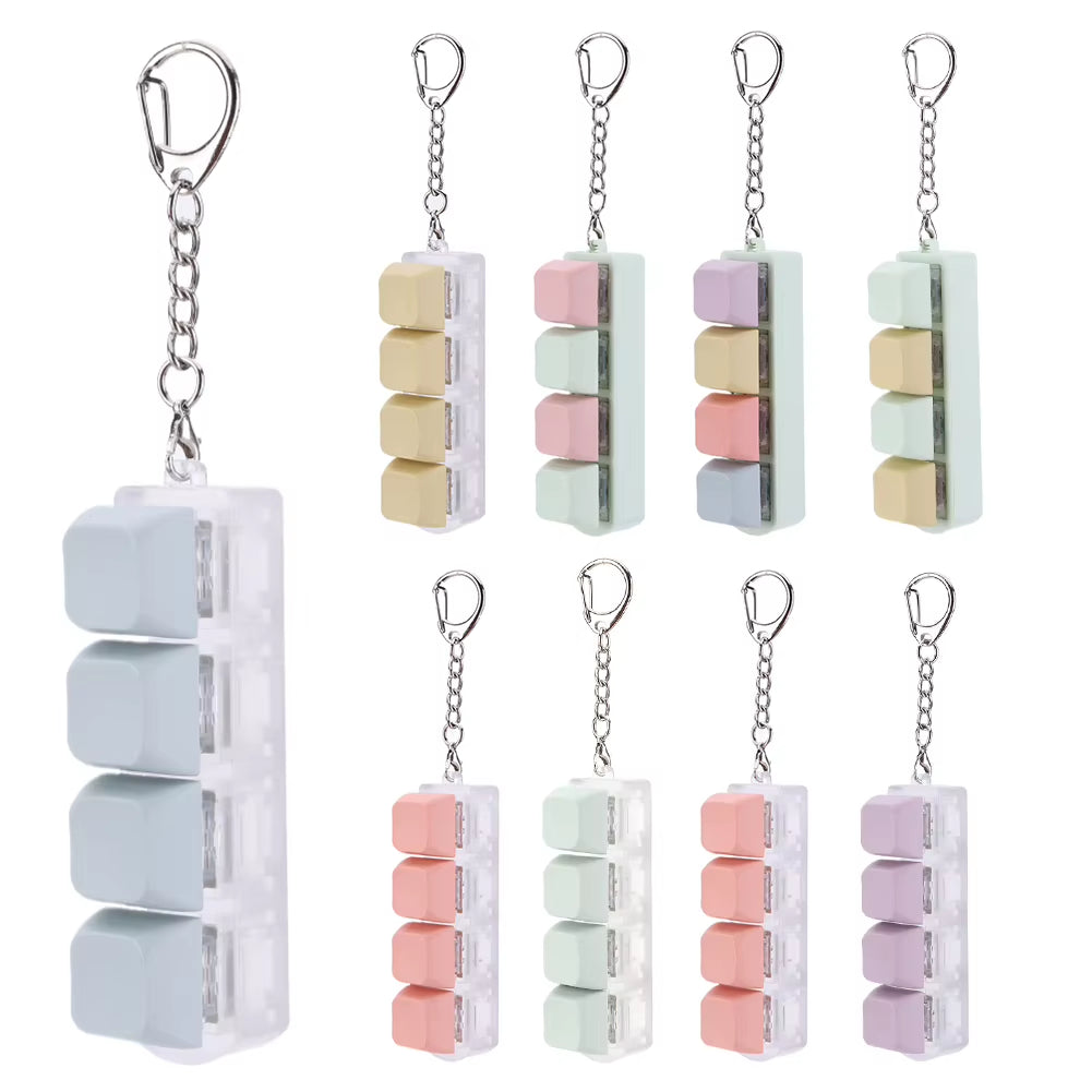 Button Keycap Fidget Keychain 4 Keys Keyboard Decompression Toys DIY Keyboard Keychain Toys for Adult Gifts to Relief Pass Time