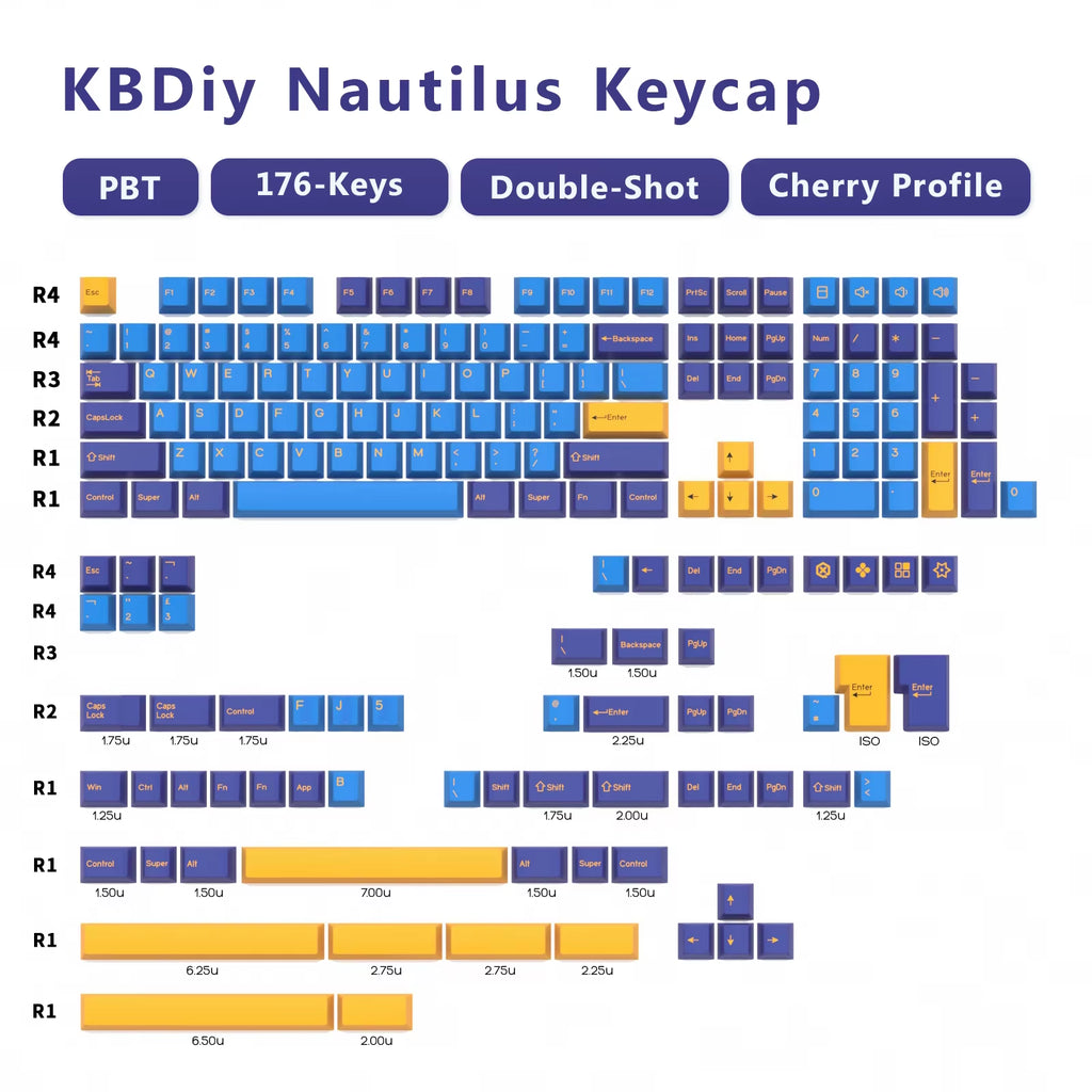 176 Keys Caps GMK Blue Samurai Keycap Cherry Profile Double Shot PBT for Mechanical Gaming Keyboard Retro ISO 7U Space Bar