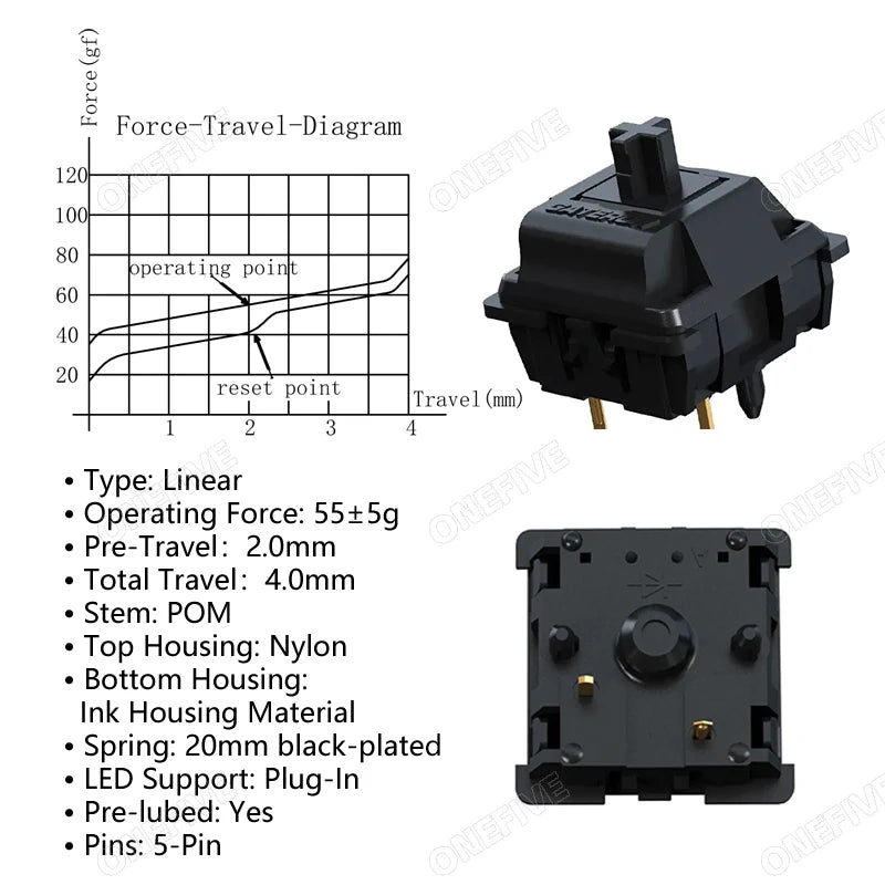 New Oil King 2.0 Switch 5Pin Pre Lubed Linear Switches 55Gf Mechanical Keyboard Switch Accessories DIY Oil Black